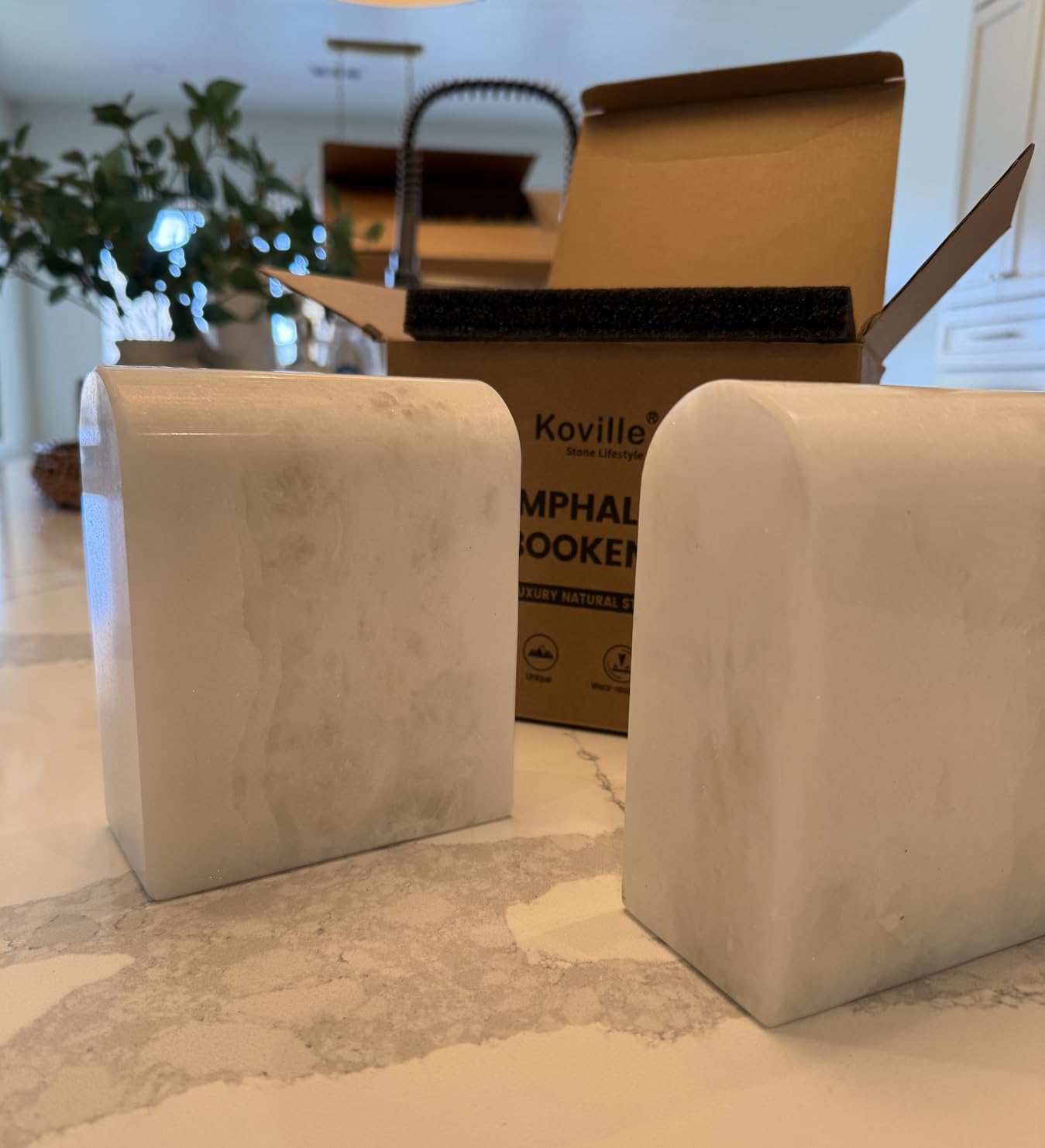 Koville African Natural Marble Bookends for Shelves, Non-Slip Book Ends, 13LBS Ultra Heavy Duty Marble Book Holder Organizer, Apartment Decor for Movies/CD/Video Games(Namib Fantasy) customer photo 1