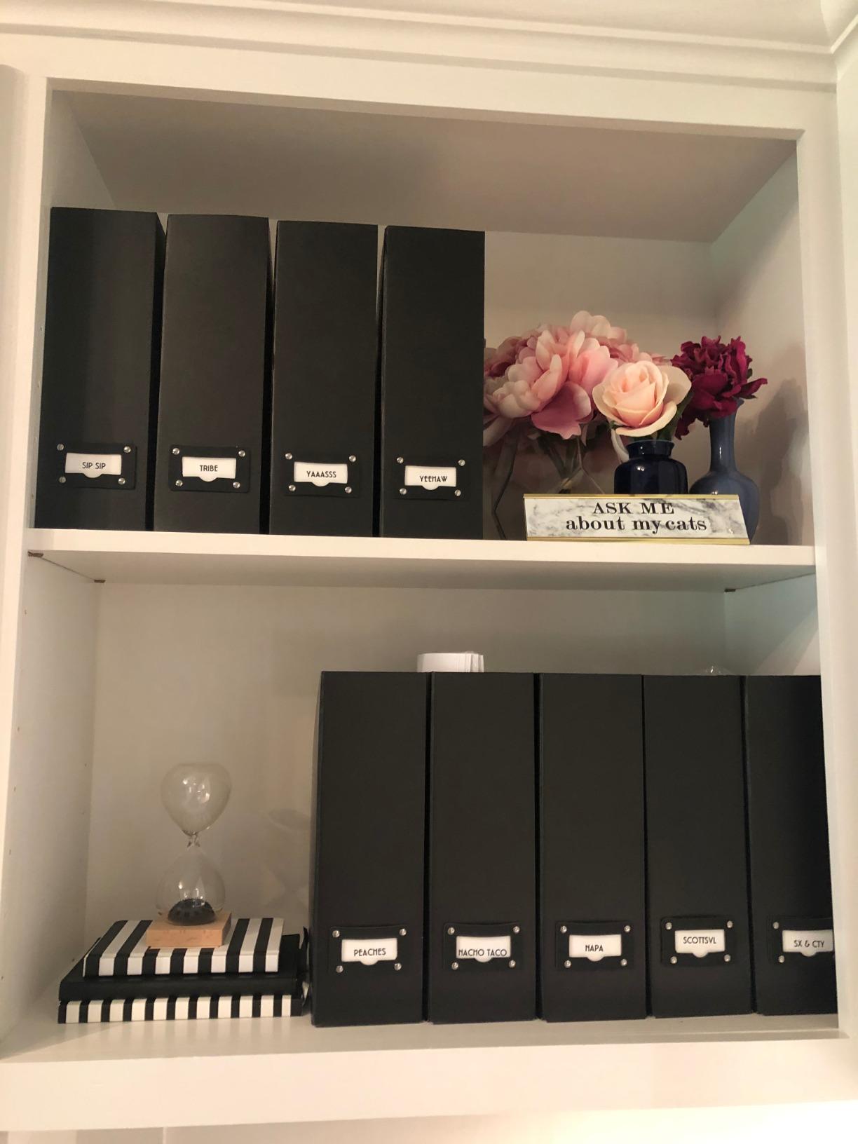 BLU MONACO | Cardboard Magazine File Holder Set of 6 Black | Vertical Magazine File Holder with Gold Label Slots | Standing File Holder and Cardboard Bins for Shelves Desk Storage customer photo 1