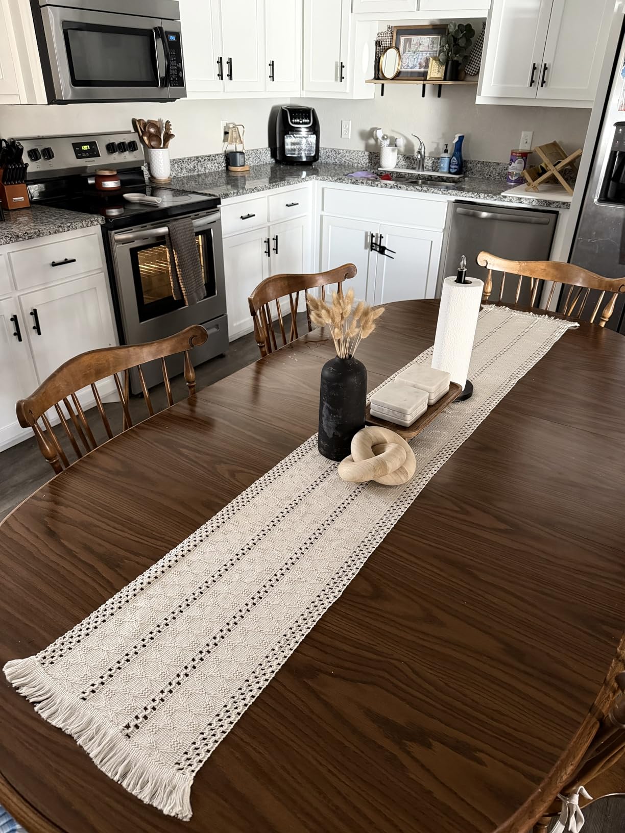 Macrame Table Runner Cream Beige Boho Table Runners with Tassels 12x71in customer photo 1