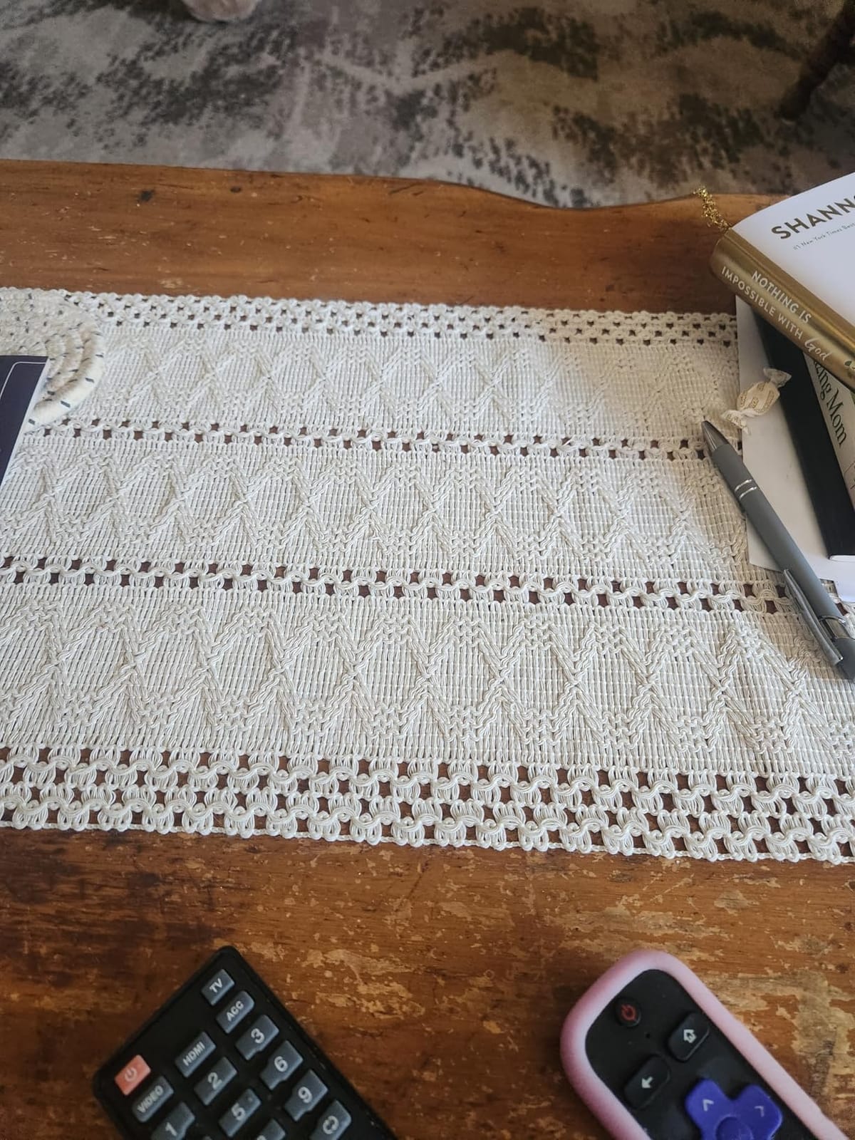 Macrame Table Runner Cream Beige Boho Table Runners with Tassels 12x71in customer photo 2
