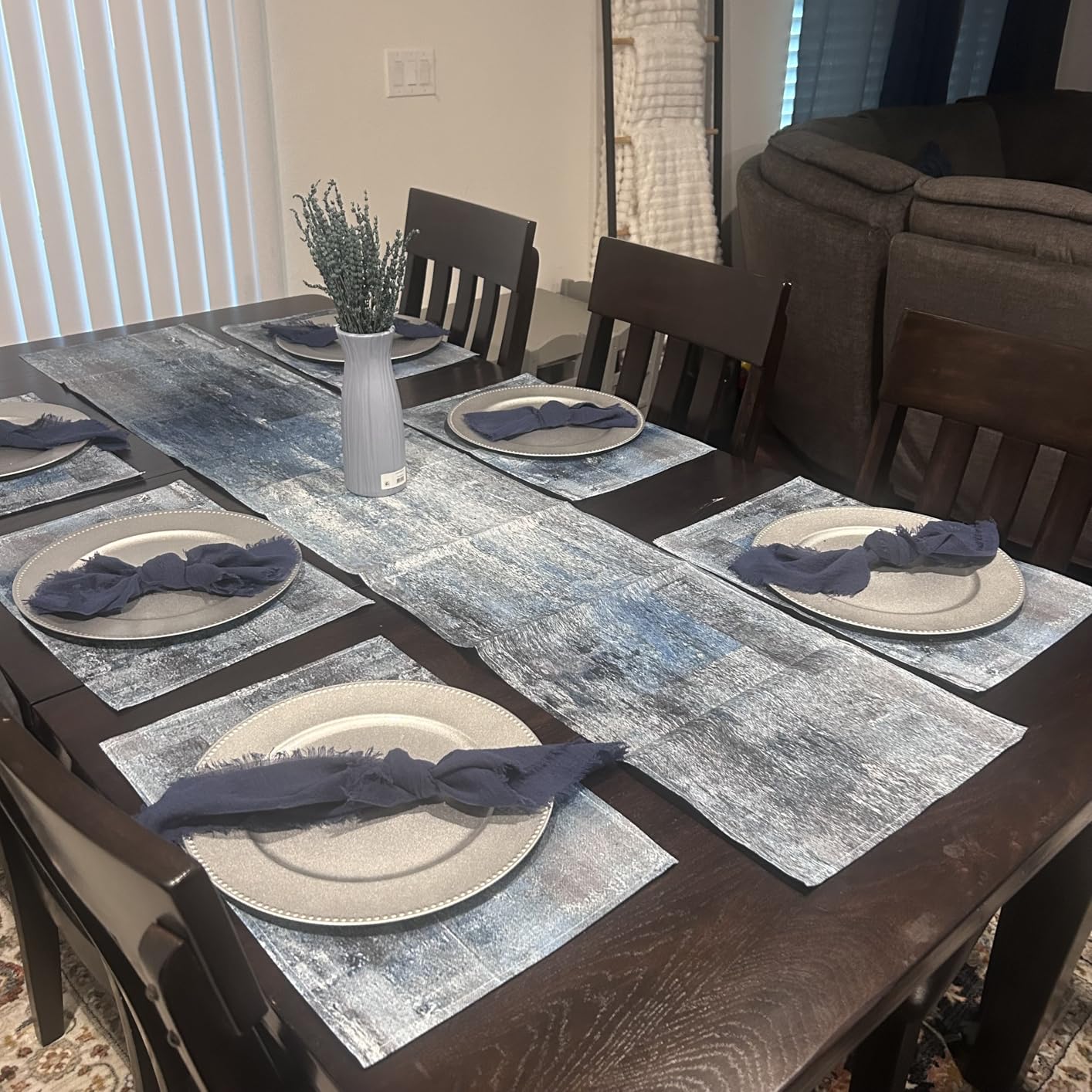 ArtSocket Table Runner and Placemats Set of 6, Vintage Blue Gray Art customer photo 2