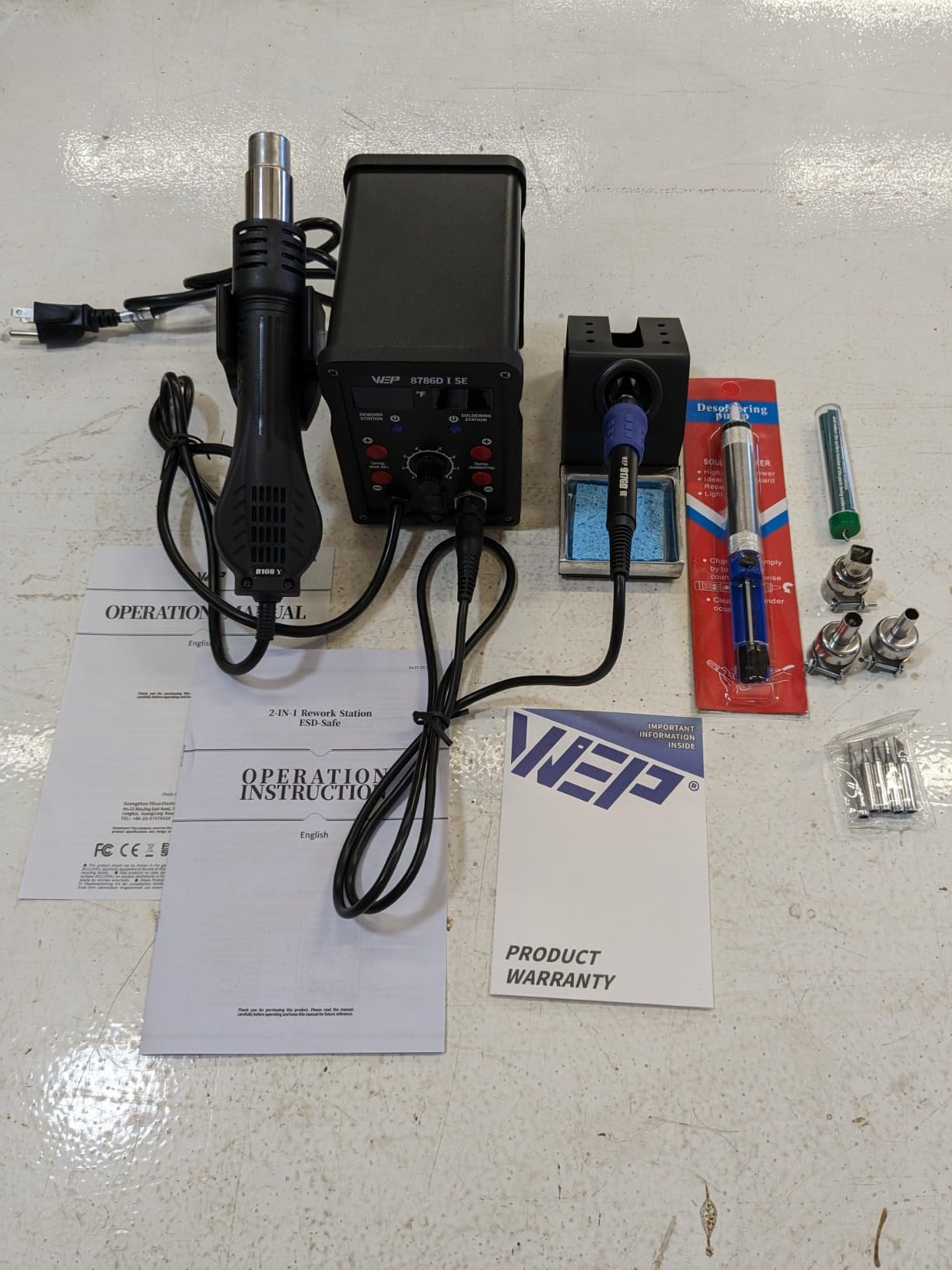 WEP 8786D-I SE Hot Air Soldering Iron Station Kit 2-IN-1 for Rework, Desoldering with Lead-Free Solder Wire, 5 Soldering Tips, 3 Hot Air Nozzles,Tweezers, Desoldering Pump customer photo 2