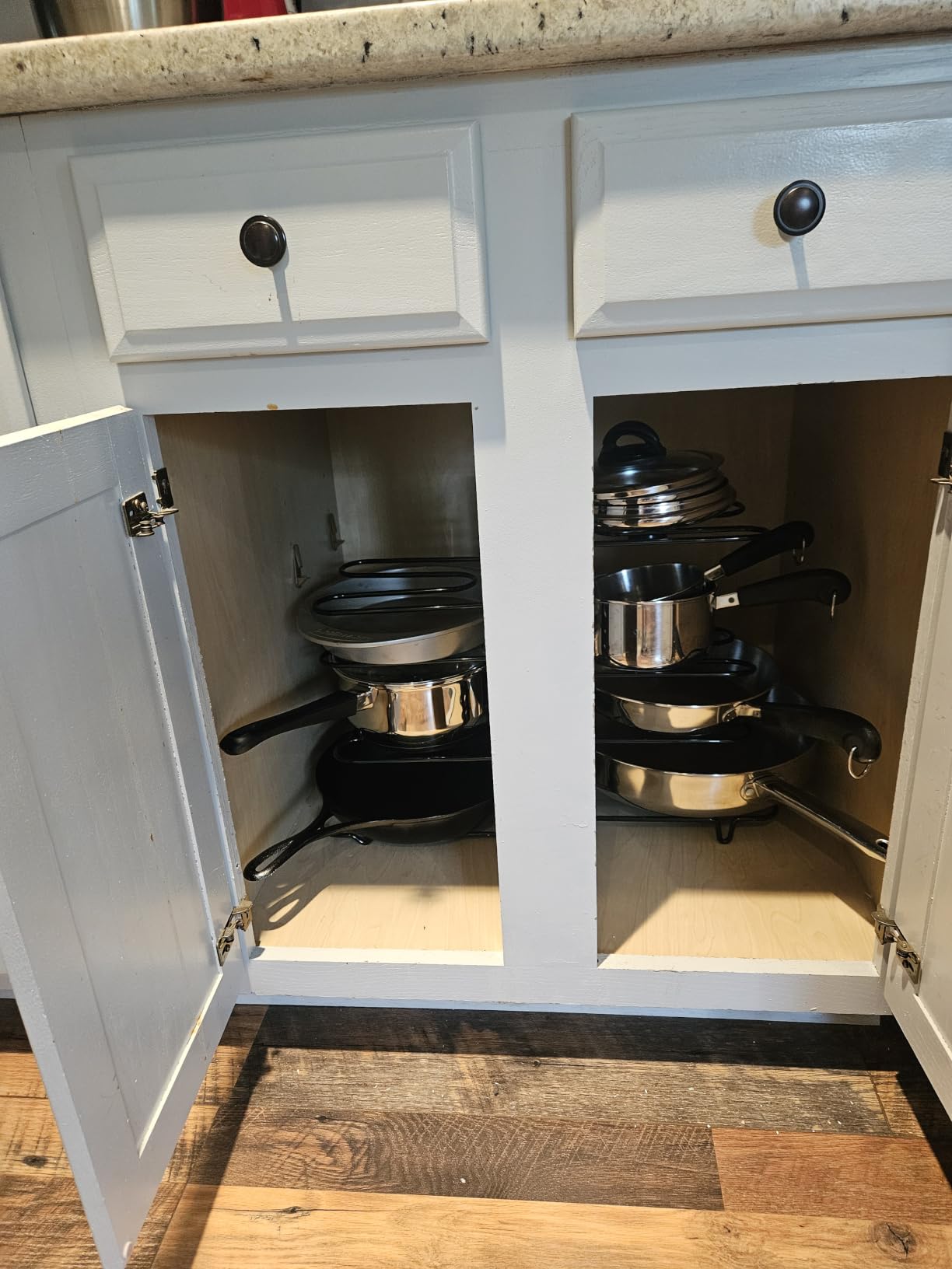 Pots and Pans Organizer Under Cabinet - 8-Tier Adjustable Pan Organizer Rack for Cabinet - Heavy-Duty Pot & Pan Organizer - Perfect to Store Pots, Pans, Lids - Easy Kitchen Organization and Storage customer photo 1