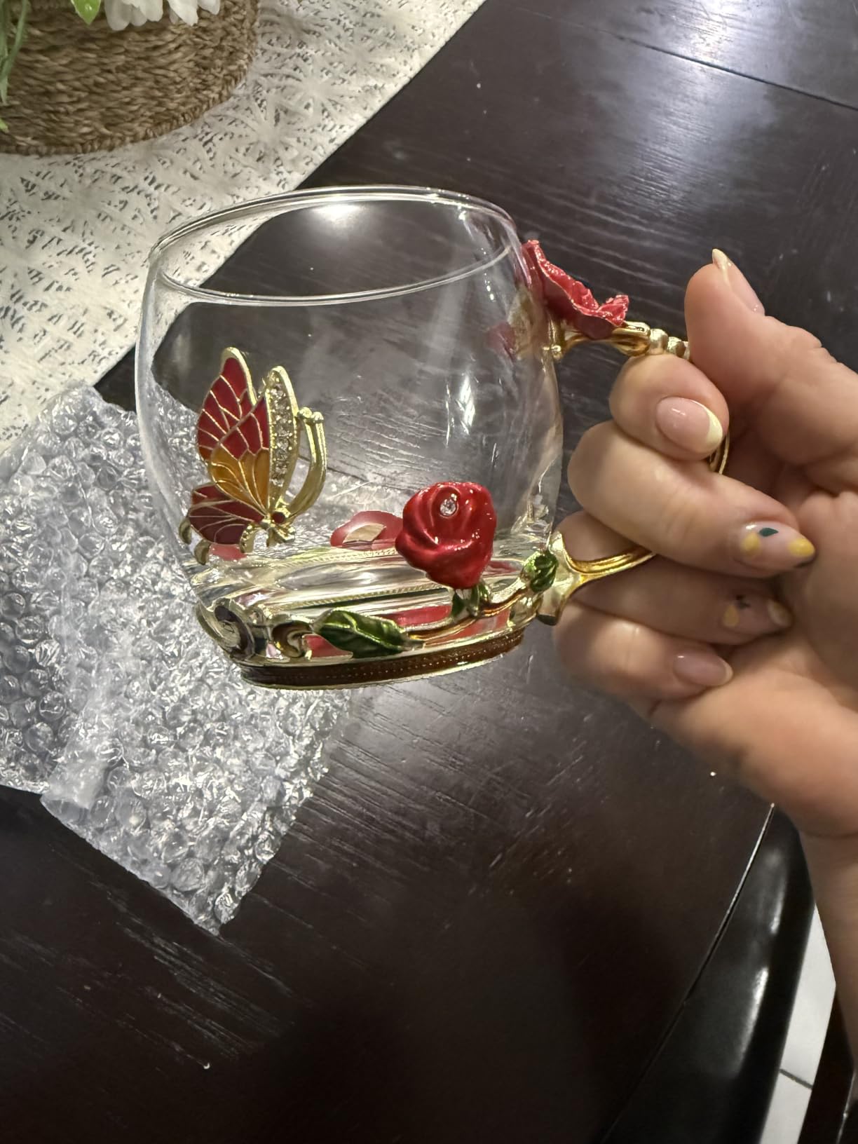 OEAGO Tea Cup Glass Coffee Enamels Mug Sisters Gifts from Sister for Women customer photo 1