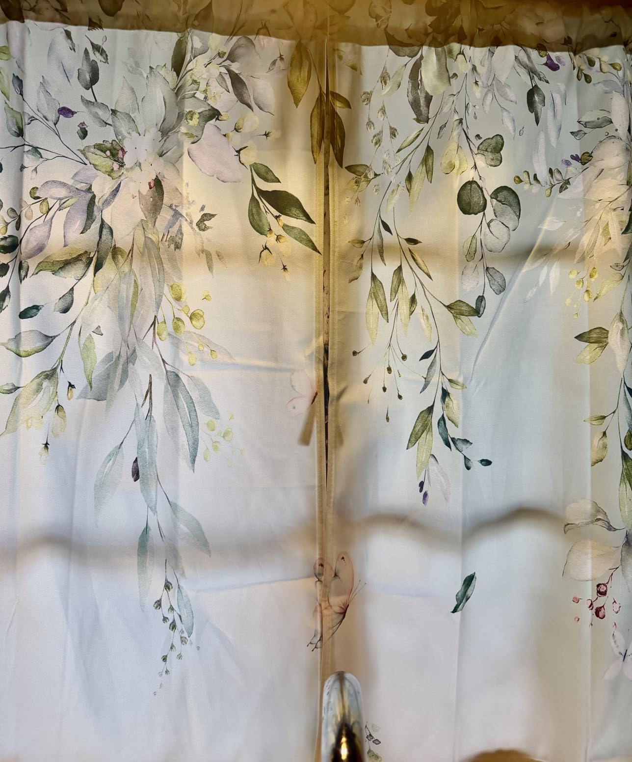 Eucalyptus Botanical Leaves Floral Kitchen Window Curtains Over Sink Boho Farmhouse Flower Leaf Small Window Treatment Sage Green Cafe Short Curtains for Bathroom Tier Drapes 27.5x39 inch customer photo 2
