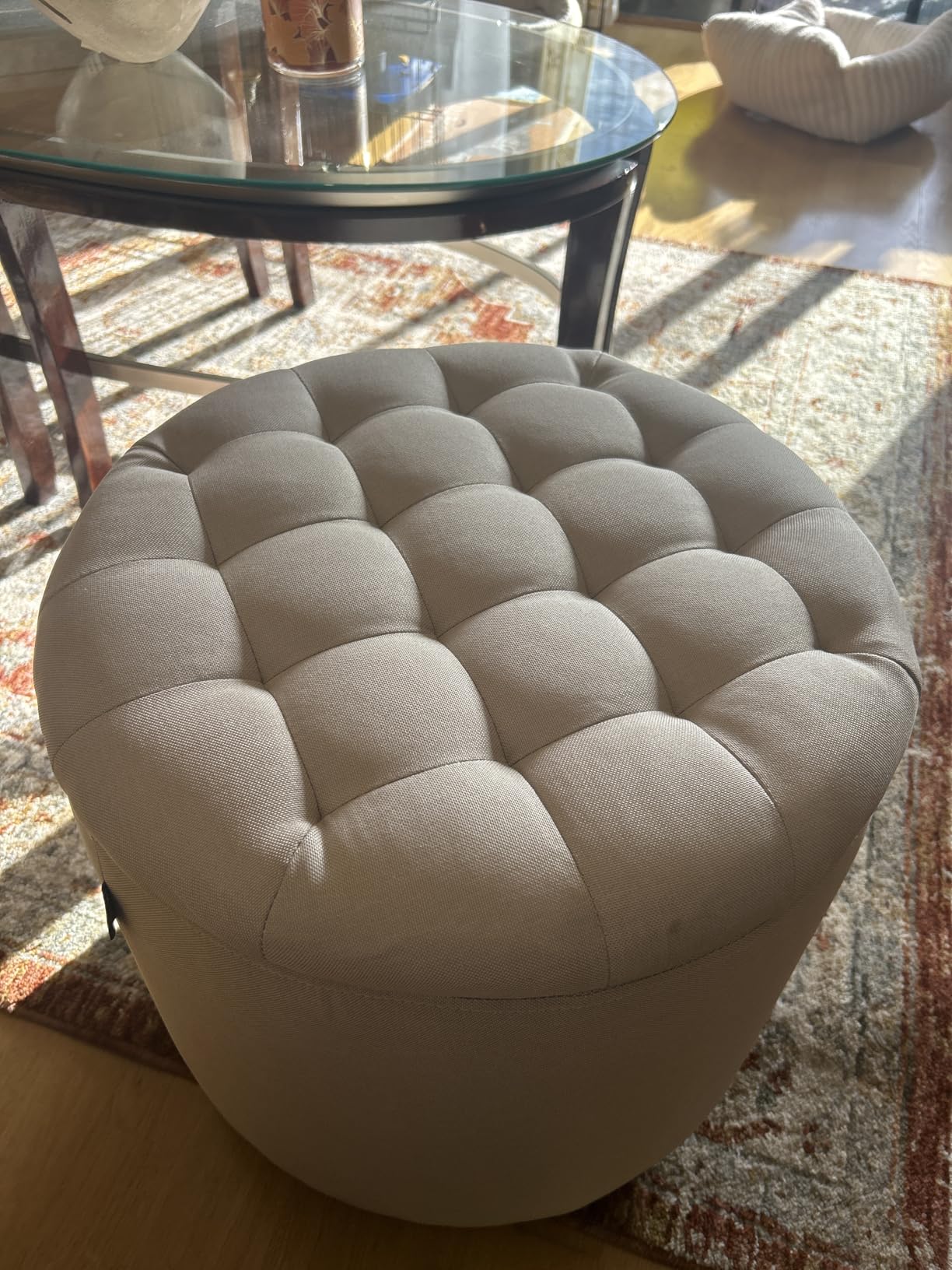 Furniliving 19 Inch Storage Round Ottoman, Footstools with Hidden Storage with Removable Lid, Stylish Button Tufted Design Ottoman Foot Stools for Living Room, Bedroom, Darkgrey customer photo 1