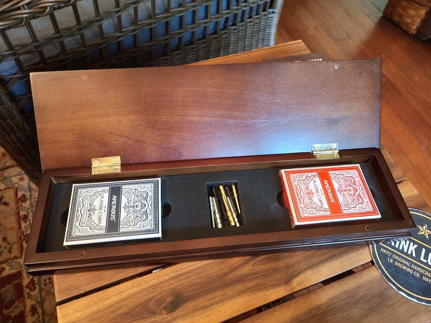 AMEROUS Wooden Cribbage Board Game Set with Magnetic Lock - Metal Pegs - 2 Playing Cards - Continuous 3 Track Board - Larger Storage Area, Travel Portable Cribbage Game Sets for Family customer photo 1