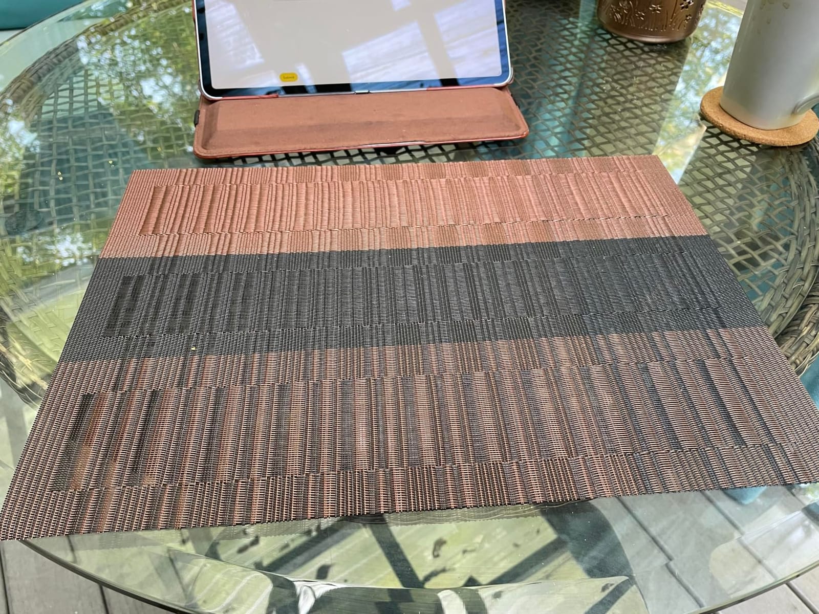 LEXMORE Placemats Set of 4 Vinyl/Plastic Woven Place Mats for Kitchen Table Indoor/Outdoor Washable Placemat Wipeable Dining Table Mats(Gray) customer photo 1
