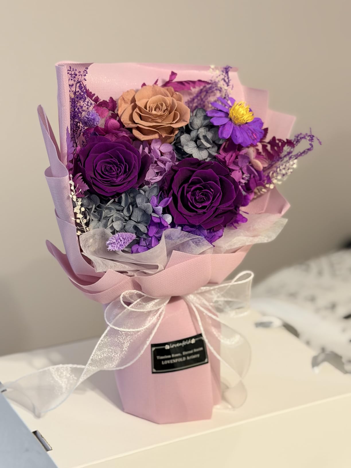 lovenfold Preserved Flowers for Delivery, Purple Rose Bouquets That Last 1-3 Years, Birthday Flowers Gifts for Women Mom Grandma Wife Friends customer photo 1