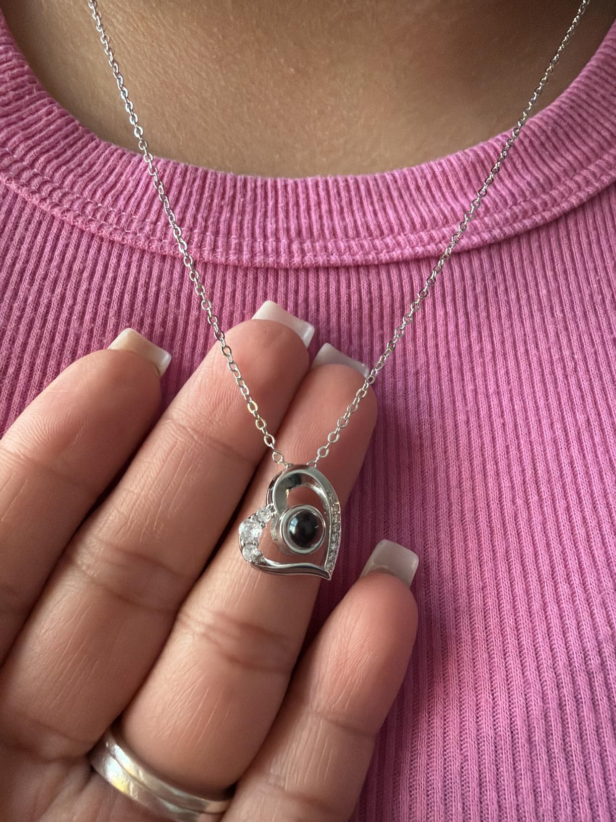 Personalized Picture Necklace, Projection Necklace with Photo Inside | Custom Heart Pendant Necklace - Love Memorial Jewelry Gifts for Girlfriend Mom Her Birthday Anniversary customer photo 1
