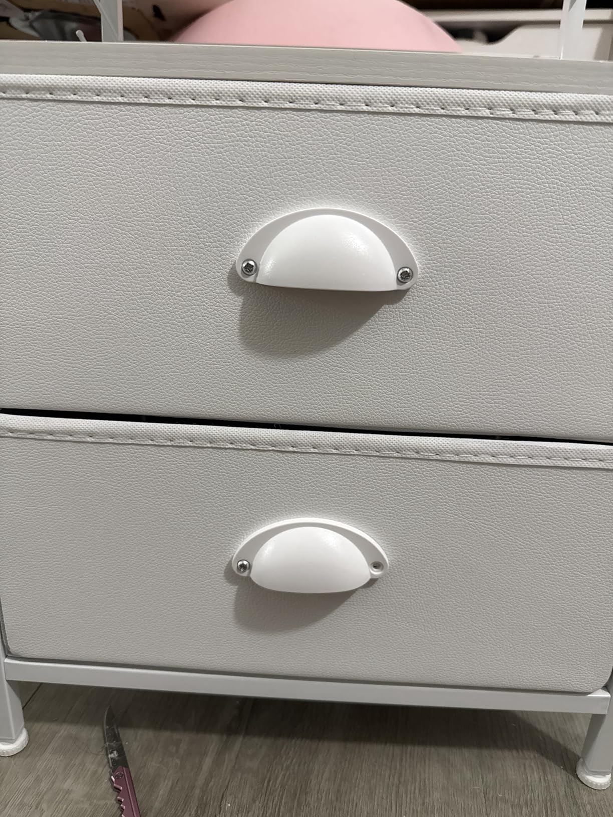 Furologee Night Stand with Charging Station, 2 Fabric Drawers, White customer photo 1