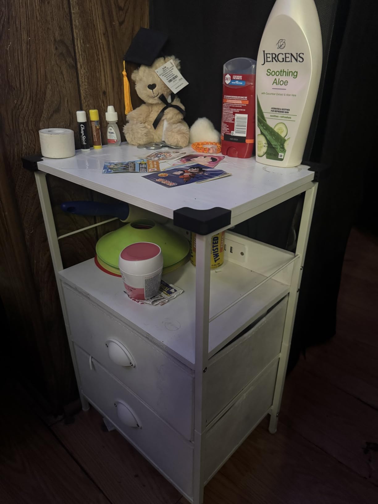 Furologee Night Stand with Charging Station, 2 Fabric Drawers, White customer photo 2
