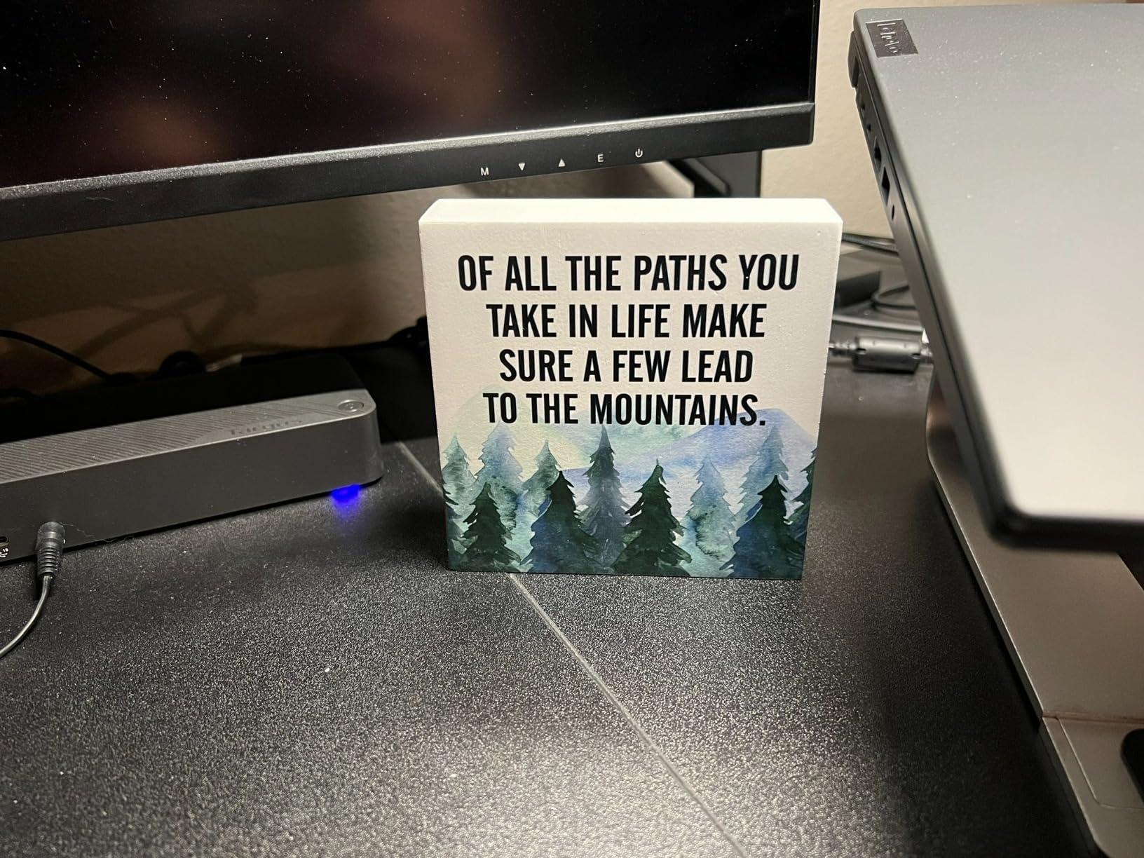 Inspirational Quote Desk Wooden Sign Decor of All the Paths You Take in Life Square Desk Decoration Watercolour Mountain Art Wood Block Box Sign for Shelf Home 5 x 5 Inches customer photo 1