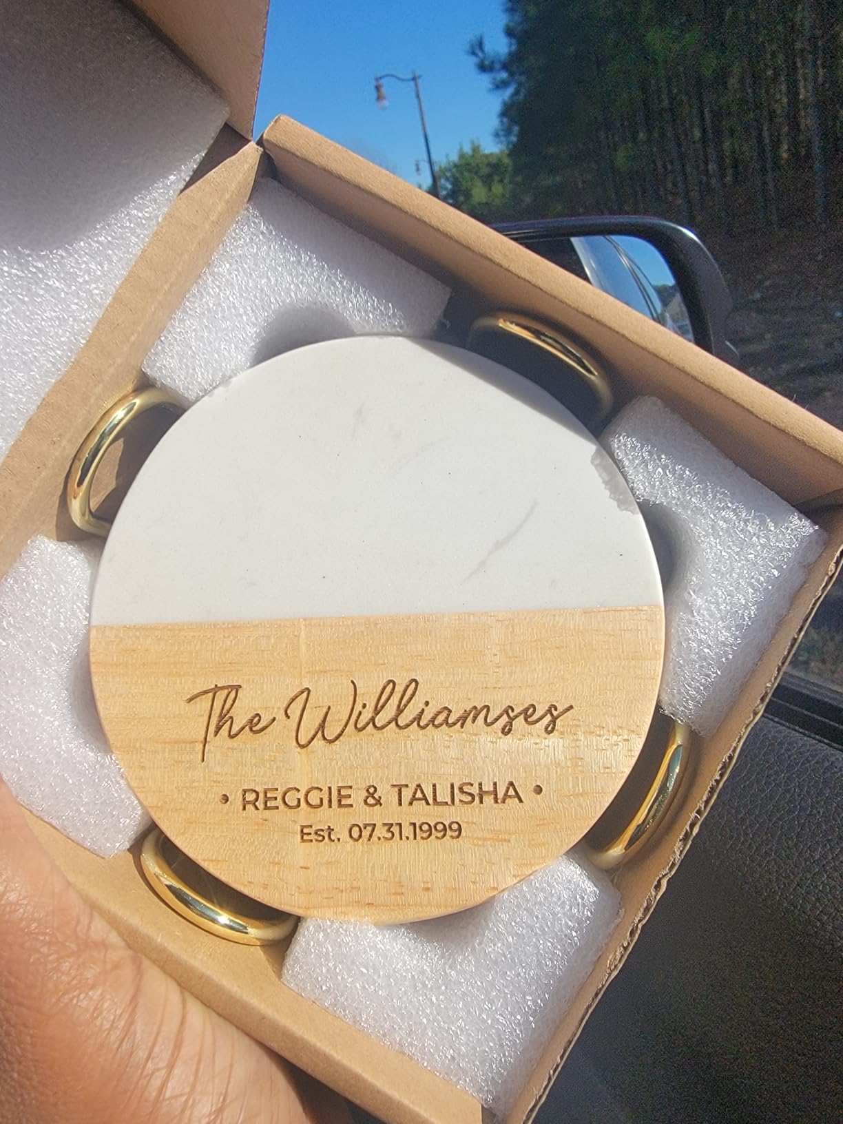 Personalized Coasters, Wedding Gift for Couple, Custom, Premium Craftsmanship Durability Tested, Custom Bar Coasters for Drinks with Monogram Engraved, Great Newlywed customer photo 2