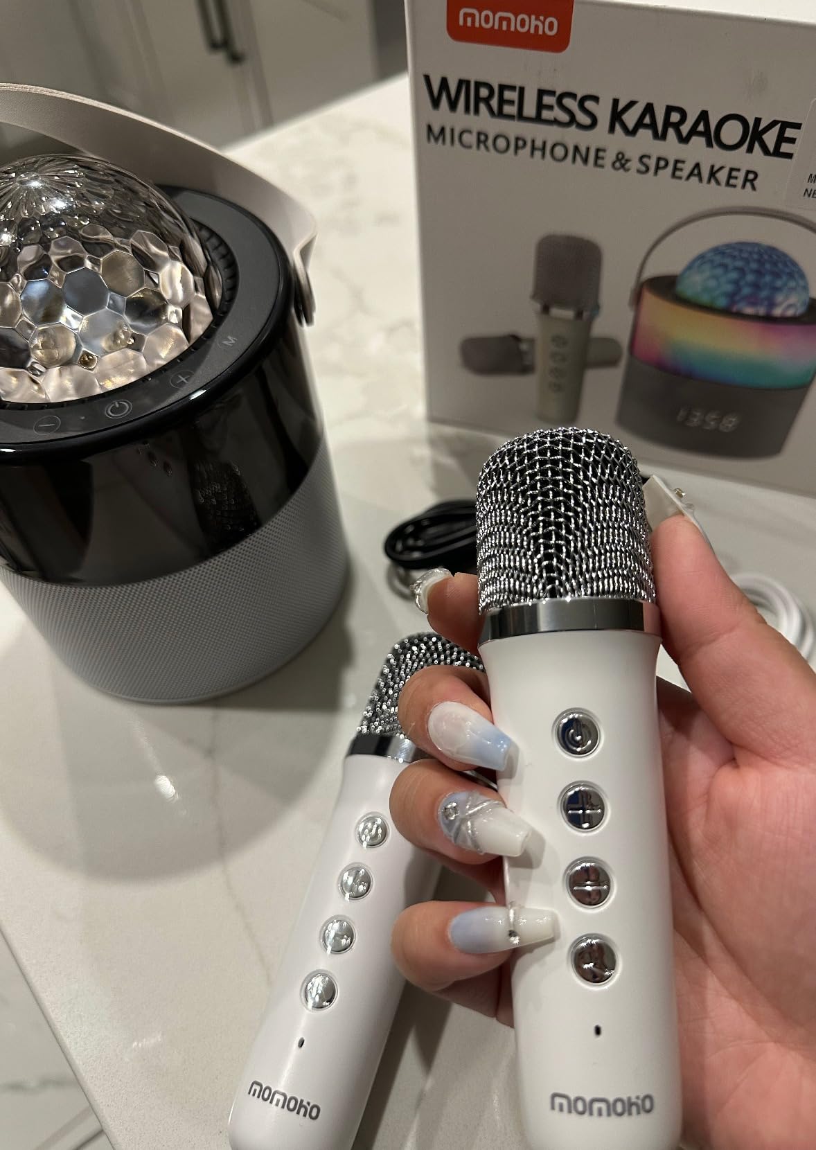 Karaoke Machine with Disco LED Lights for Adults Kids, Portable Bluetooth Speaker with 2 Wireless Microphones, Easter Birthday Gifts for Boys Family Home Party Basket Stuffers (Black) customer photo 1