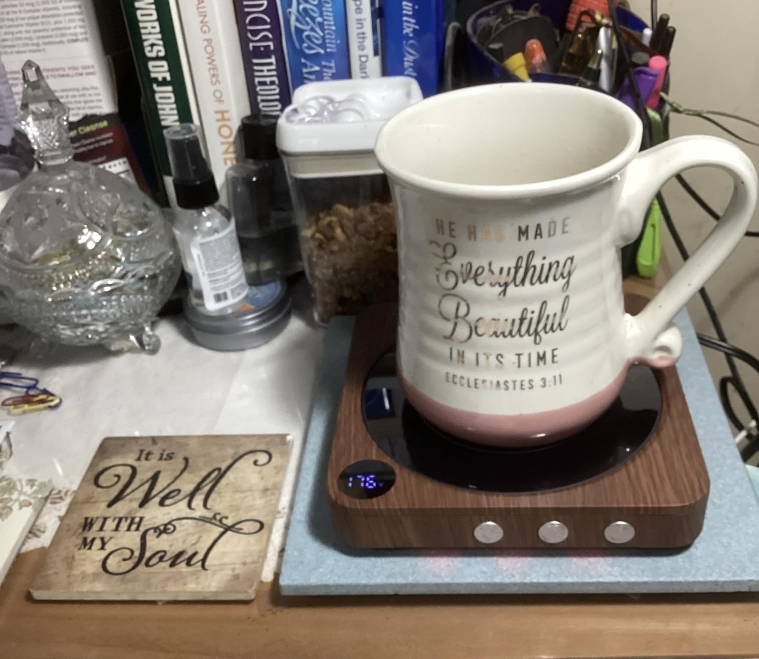House Gem Coffee Mug Warmer for Desk, Candle Warmer Plate, 12H Timer, Wood | Fast Heating to 176°F, LED Display, Color-Coded Lights, Temperature Memory, 5.2-Inch Plate; Coffee Gifts customer photo 1