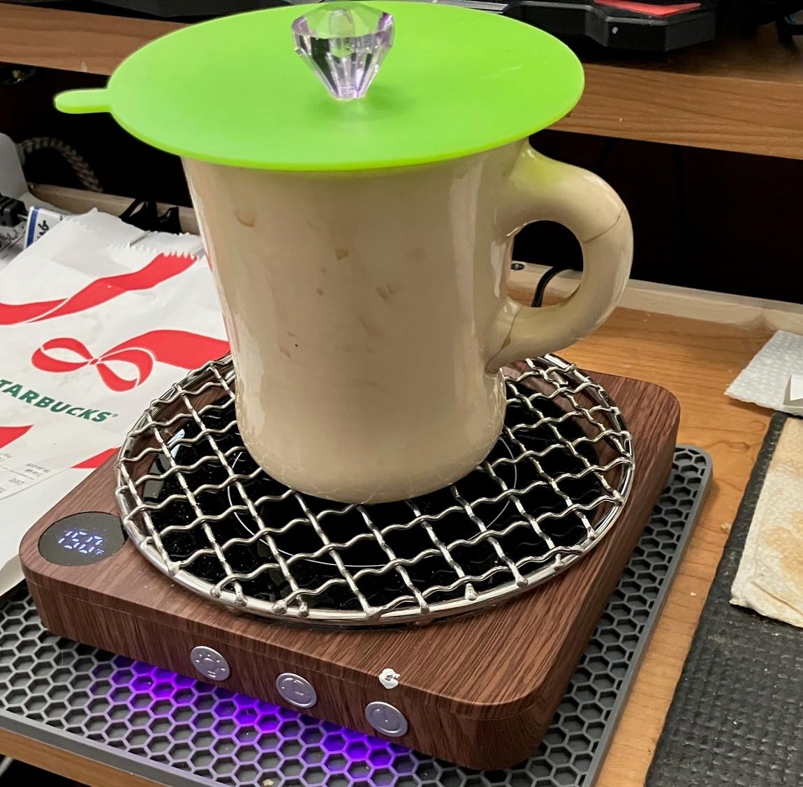 House Gem Coffee Mug Warmer for Desk, Candle Warmer Plate, 12H Timer, Wood | Fast Heating to 176°F, LED Display, Color-Coded Lights, Temperature Memory, 5.2-Inch Plate; Coffee Gifts customer photo 2