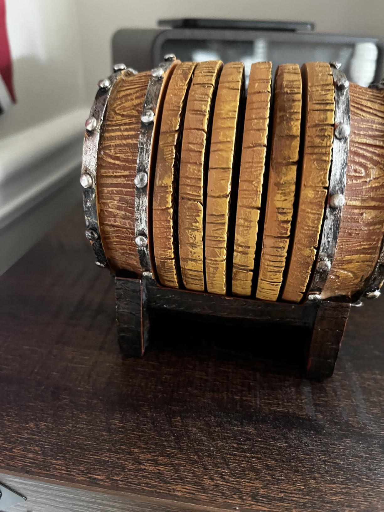 Cabin Obsession Whiskey Barrel Coaster Set – Handcrafted Whiskey Barrel Decor for Whiskey Lovers and Man Cave Gifts for Men - 6 Full Size Whiskey Coasters with Barrel Style Holder for Man Cave Décor customer photo 2