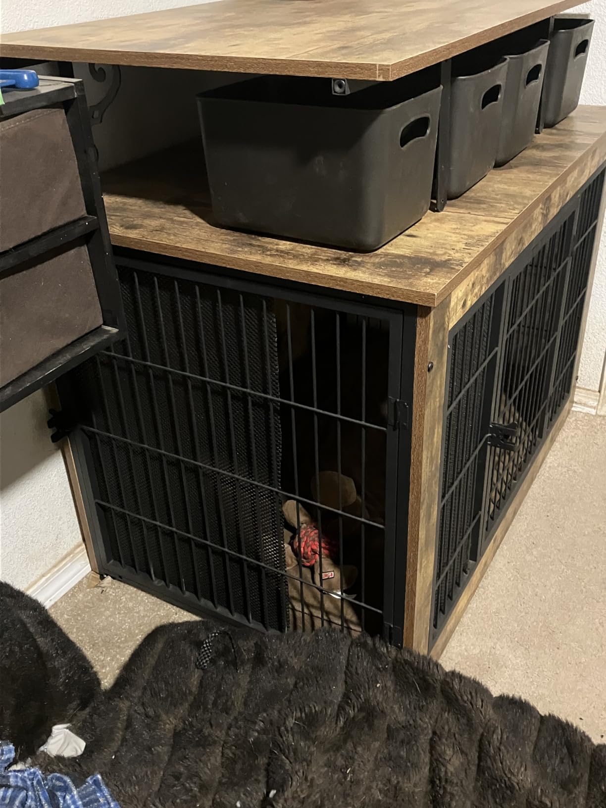 Wooden Dog Crate Furniture with Thick Cushion, Indoor Side Table Dog Kennel customer photo 1
