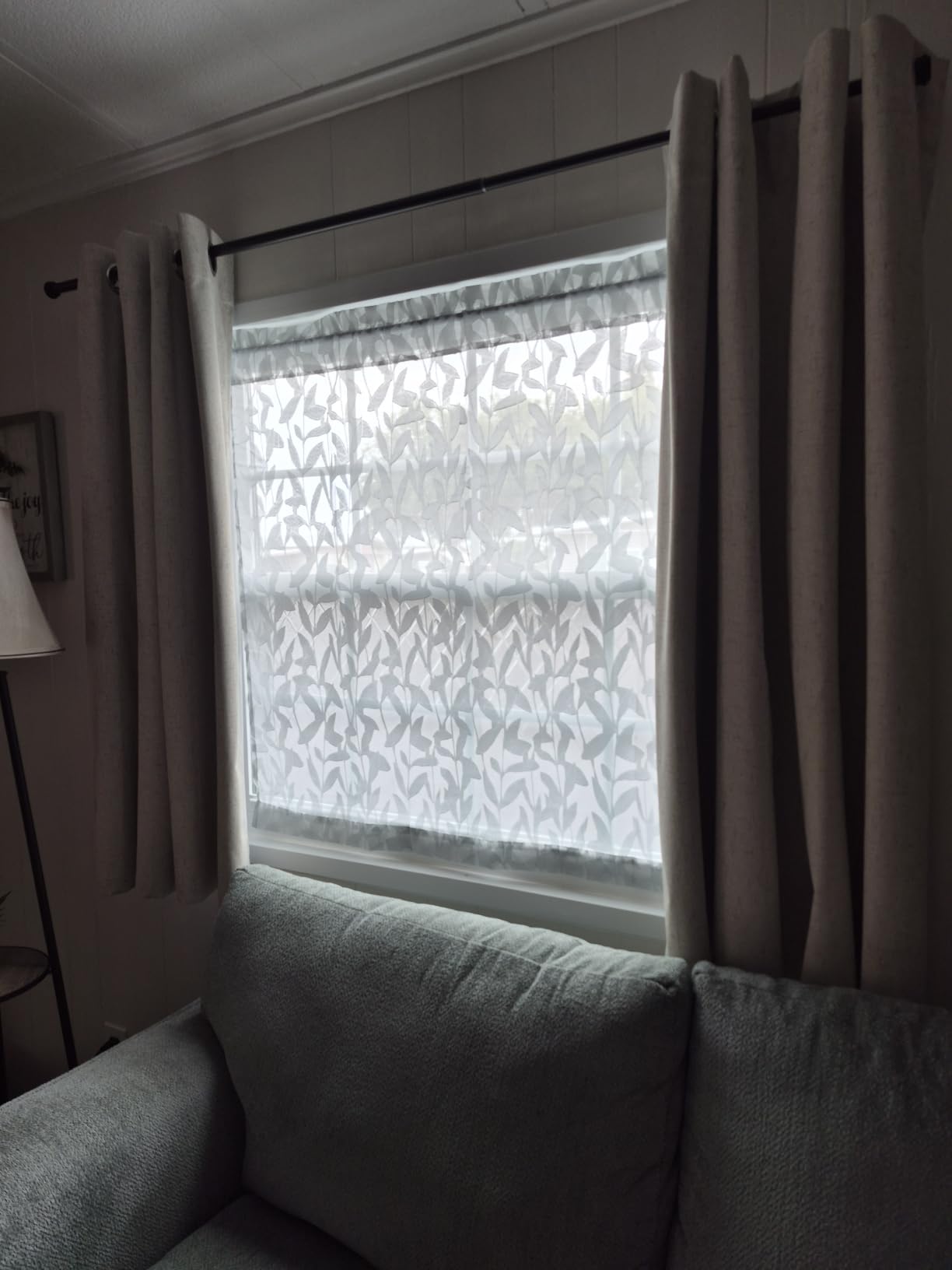 Lecloud Leia 14 Inch Sage Valance for Window Green Sheer Curtains 2 PCS, Jacquard Texture Leaves Semi Voile Living Room Curtain for Small Window, Dual Rod Pockets Bedroom Kitchen Valance, 38W x 14L customer photo 2