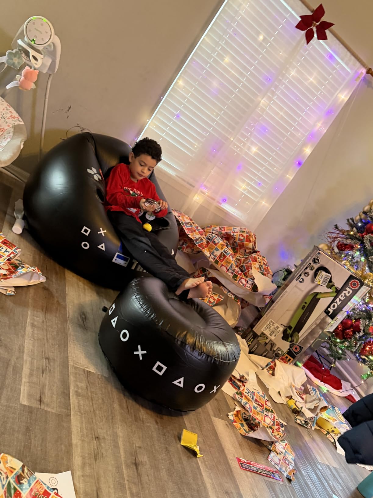 FranFusion Inflatable Gaming Chair for Kids & Teens with Cup Holders and Side Pocket - This Air Bean Bag Game Chair is The Perfect Furniture for Gamer Room Décor (Gaming Time with Ottoman) customer photo 2