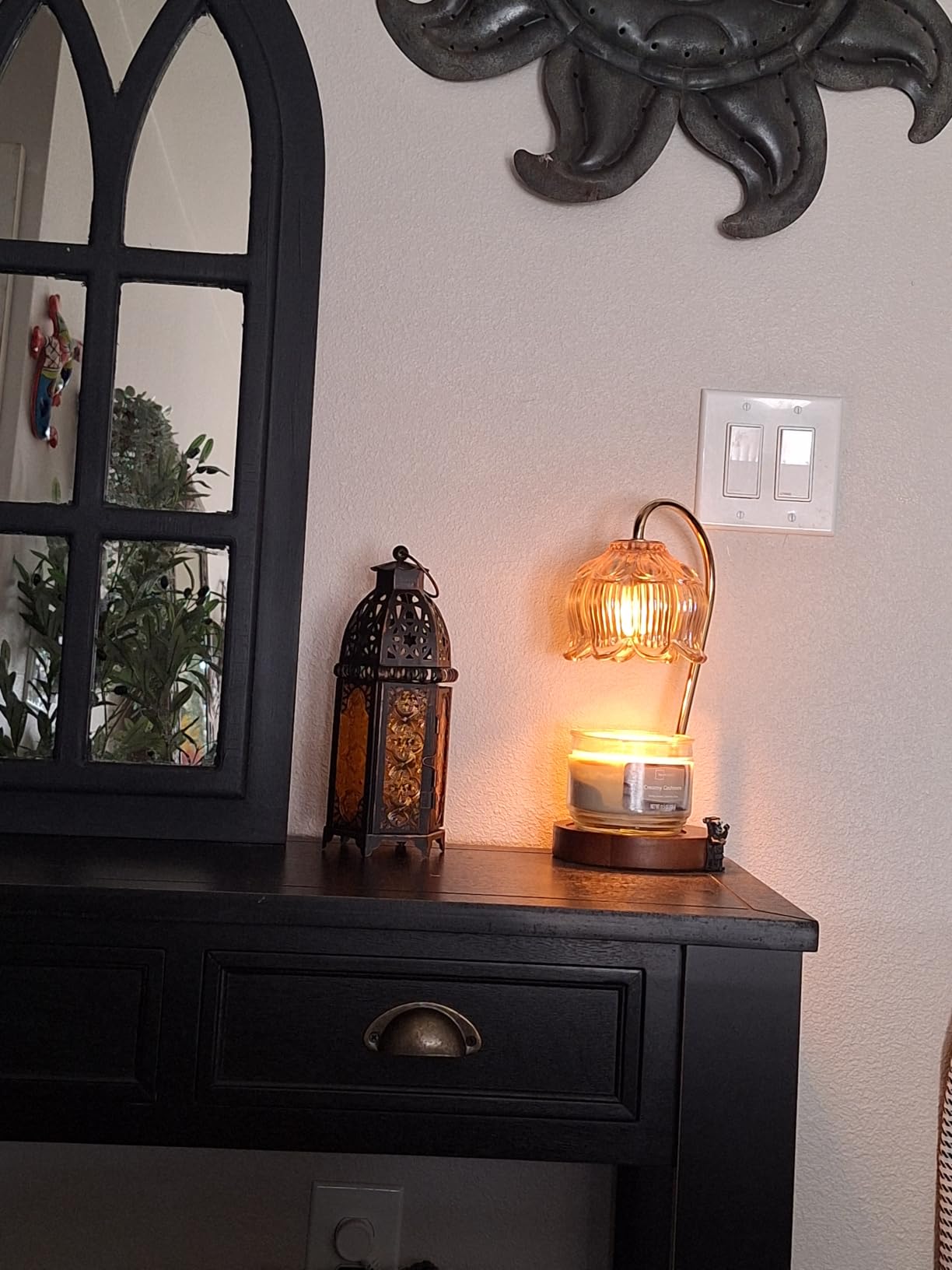 Ramadan Lanterns Decorative Indoor & Outdoor, 11’’ Medium Size Vintage Metal Hanging&Tabletop Candle Holder Decor, Halloween Christmas Moroccan Decorations for Home Porch Patio (Amber) customer photo 2