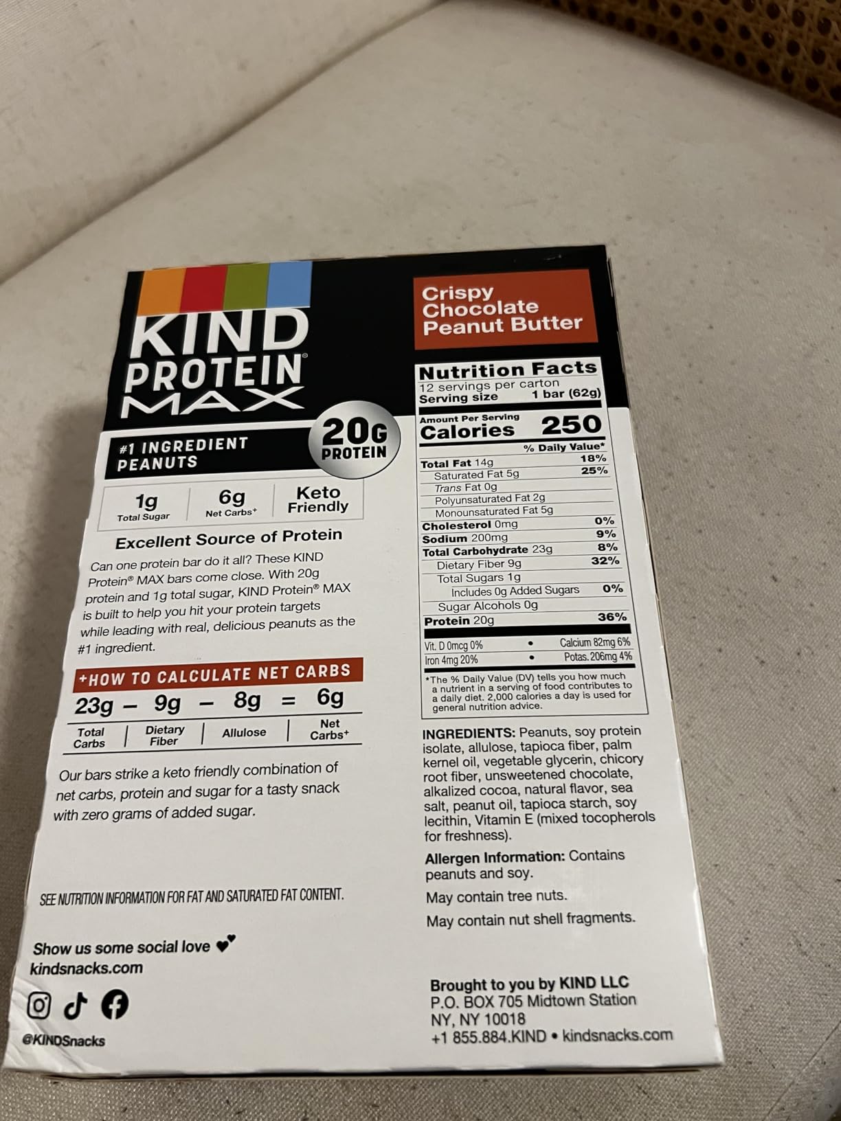KIND Protein MAX Crispy Chocolate Peanut Butter Snack Bars, 20g of Protein, Keto Friendly, 1g of Sugar Per Bar, Gluten Free, 12 Count Box customer photo 1