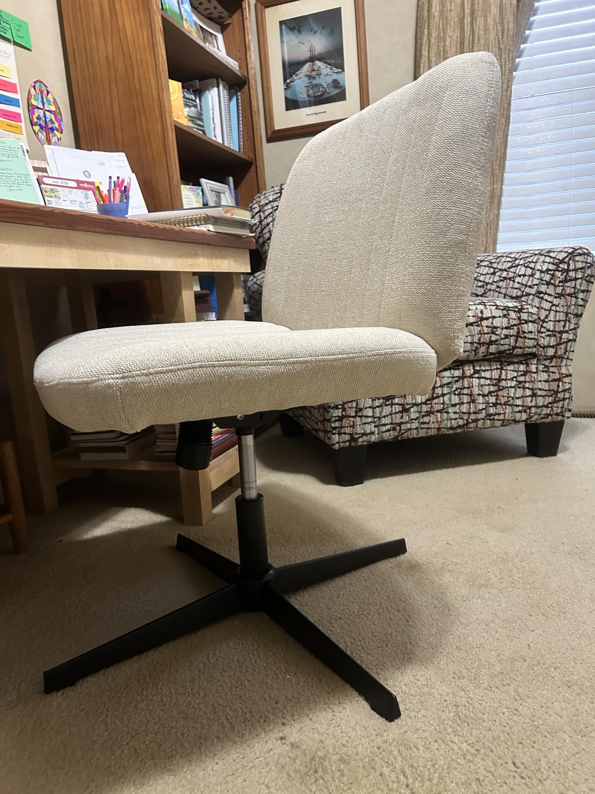 Orange Factory Criss Cross Chair, Wide Fabric Vanity Seat, Beige No Wheel customer photo 1