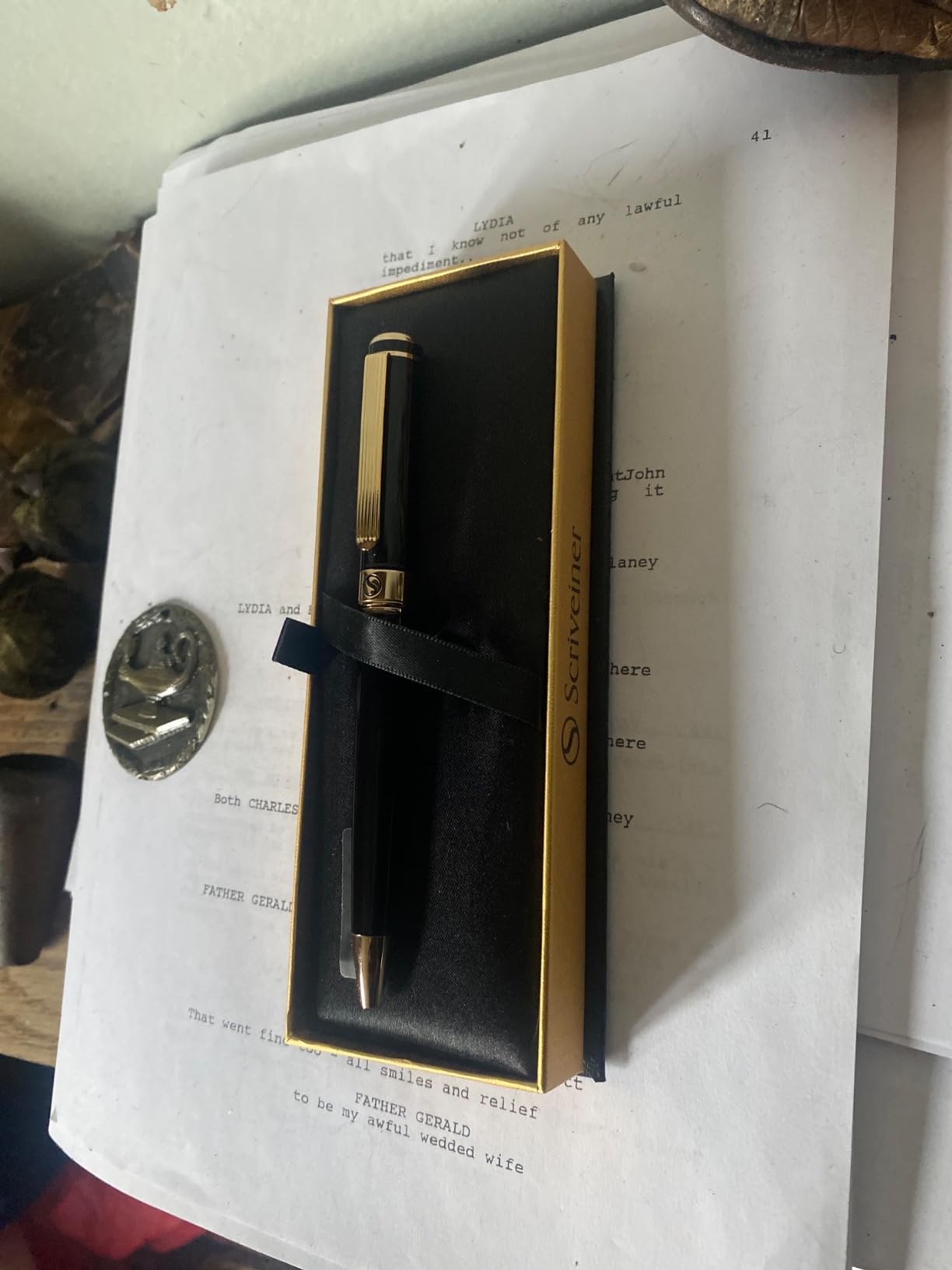 Scriveiner Personalized Black Ballpoint Pen - Stunning Luxury Pen, Jet Black Lacquer, Real Gold Plating, Schmidt Ink Refill, Best Engraved Ball Point Gift Set for Men & Women, Custom Name Engraving customer photo 1