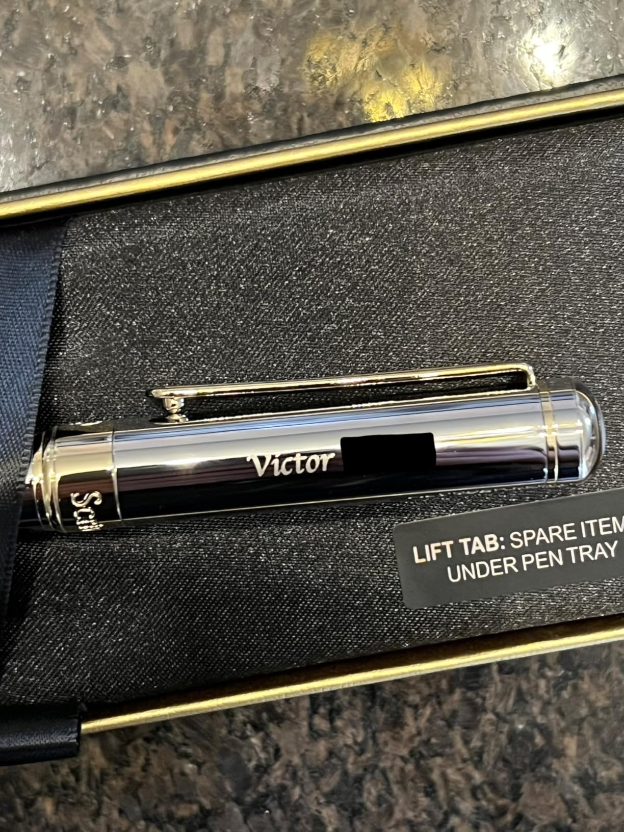 Scriveiner Personalized Black Ballpoint Pen - Stunning Luxury Pen, Jet Black Lacquer, Real Gold Plating, Schmidt Ink Refill, Best Engraved Ball Point Gift Set for Men & Women, Custom Name Engraving customer photo 2