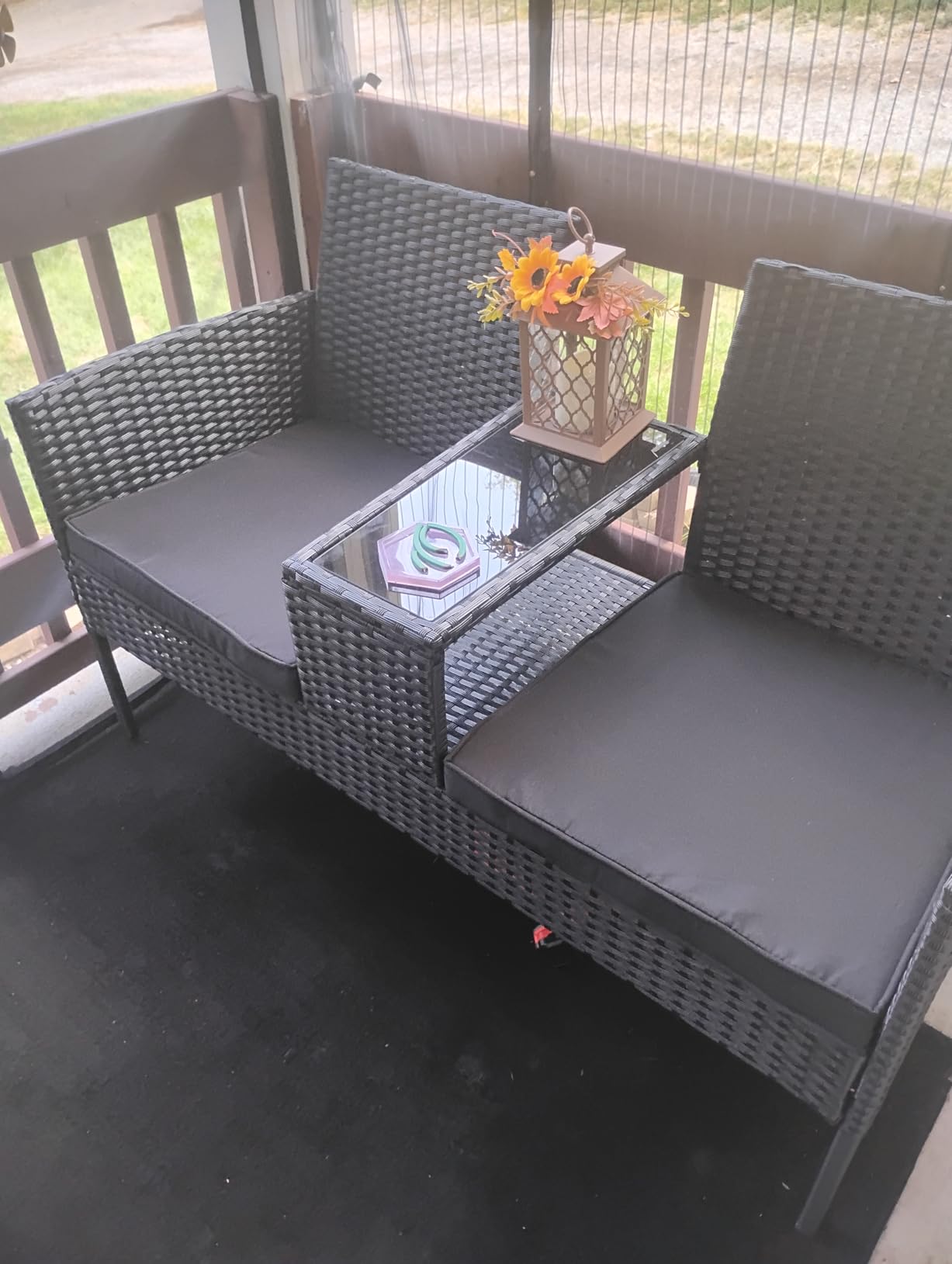 Kromax Wicker 2 Seat Patio Loveseat, Outdoor Rattan Loveseat with Table customer photo 2