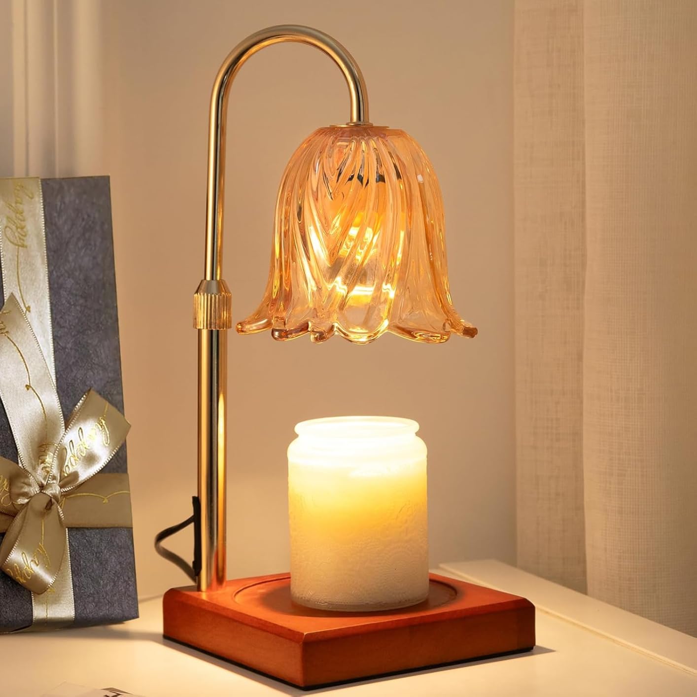 GODONLIF Flower Candle Warmer Lamp with Timer, Gold Electric Candle Lamp customer photo 2