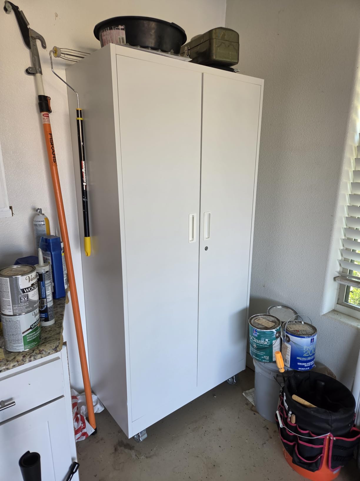 SUXXAN Small Storage Cabinet with Wheels and Pegboard,Assembly Required customer photo 2