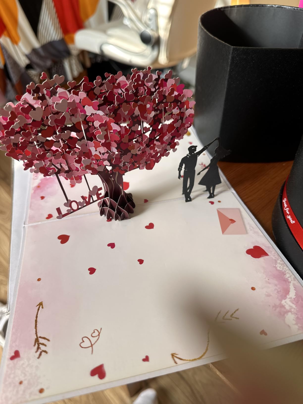 Pop Up Anniversary Card, 3D Love Tree Hearts Couple Wedding Card for Her, Wife, Husband, Him, Couple; Ideal Gift for Wedding, Romantic Birthday, Anniversary, Valentines, Mothers Day, 6x8 inch customer photo 2