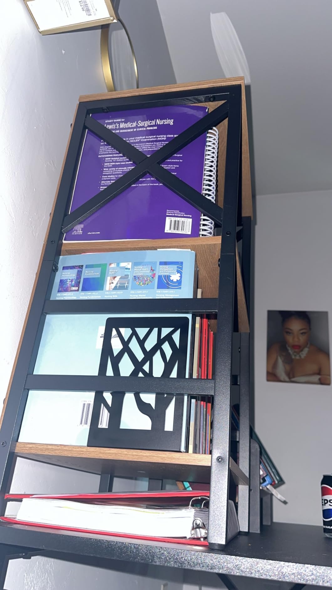 MNEETRUNG Small Bookshelf,4 Tier Industrial Bookcase with Metal Frame and Backboard,Narrow Rustic Brown Book Shelf,Book case for Small Spaces,Living Room,Bedroom and Home Office customer photo 1