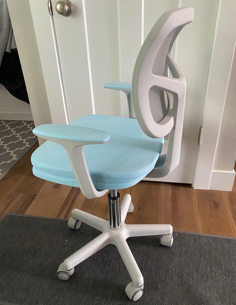 GIANTEX Kids Desk Chair, Ergonomic Adjustable Teen Task Chair w/Y-Shaped Lumbar Support, Armrest & Universal Wheels, Mesh Kid Office Chair for Sturdy, Kids Computer Chair for Boys & Girls 4-12, Grey customer photo 2