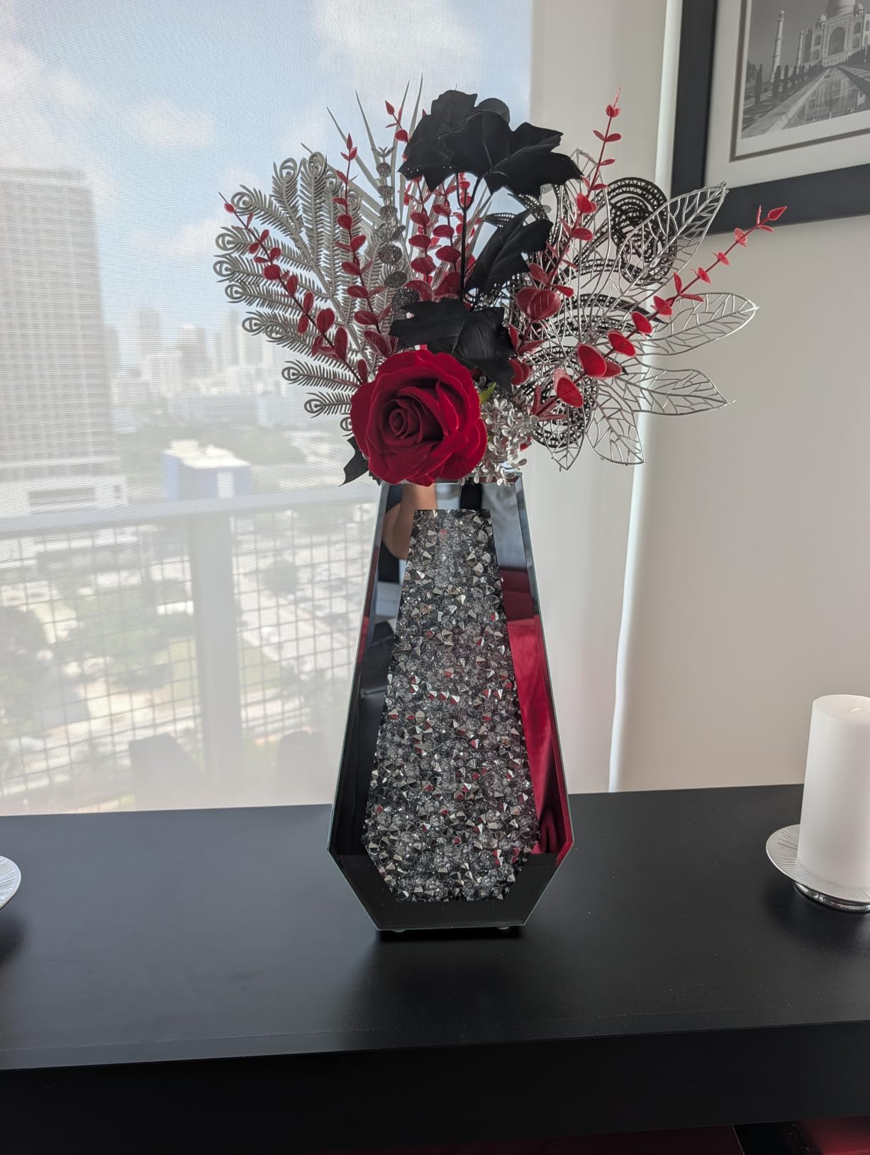 Tall Floor Vase S Crushed Diamond Mirrored Vase 27” Tall for Large Flower customer photo 1