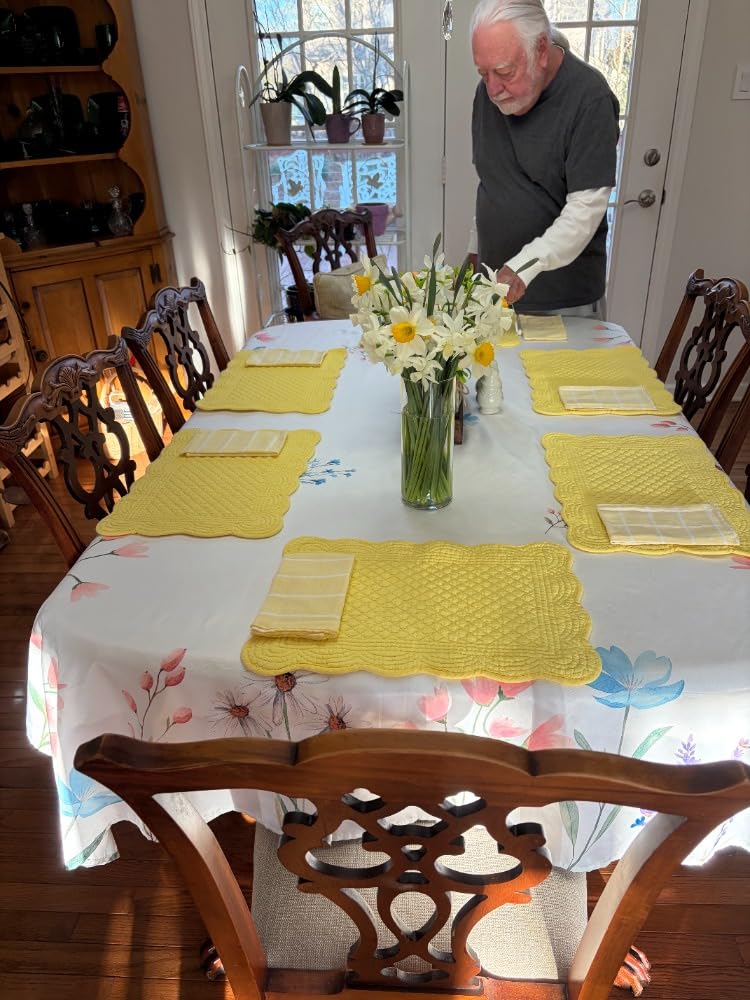 HOMBYS Quilted Placemats Set of 6 Washable-13x18 inches Rectangular Placemats for Kitchen Table-100% Cotton Fabric Rectangular Table Mats, (Sapphire Blue) customer photo 1