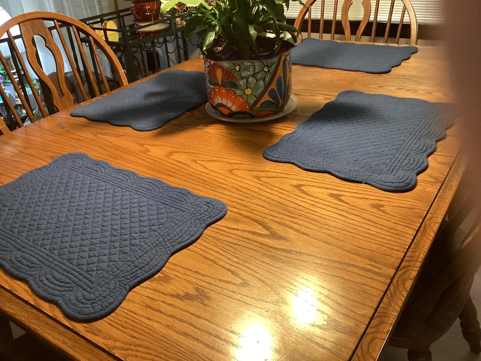 HOMBYS Quilted Placemats Set of 6 Washable-13x18 inches Rectangular Placemats for Kitchen Table-100% Cotton Fabric Rectangular Table Mats, (Sapphire Blue) customer photo 2
