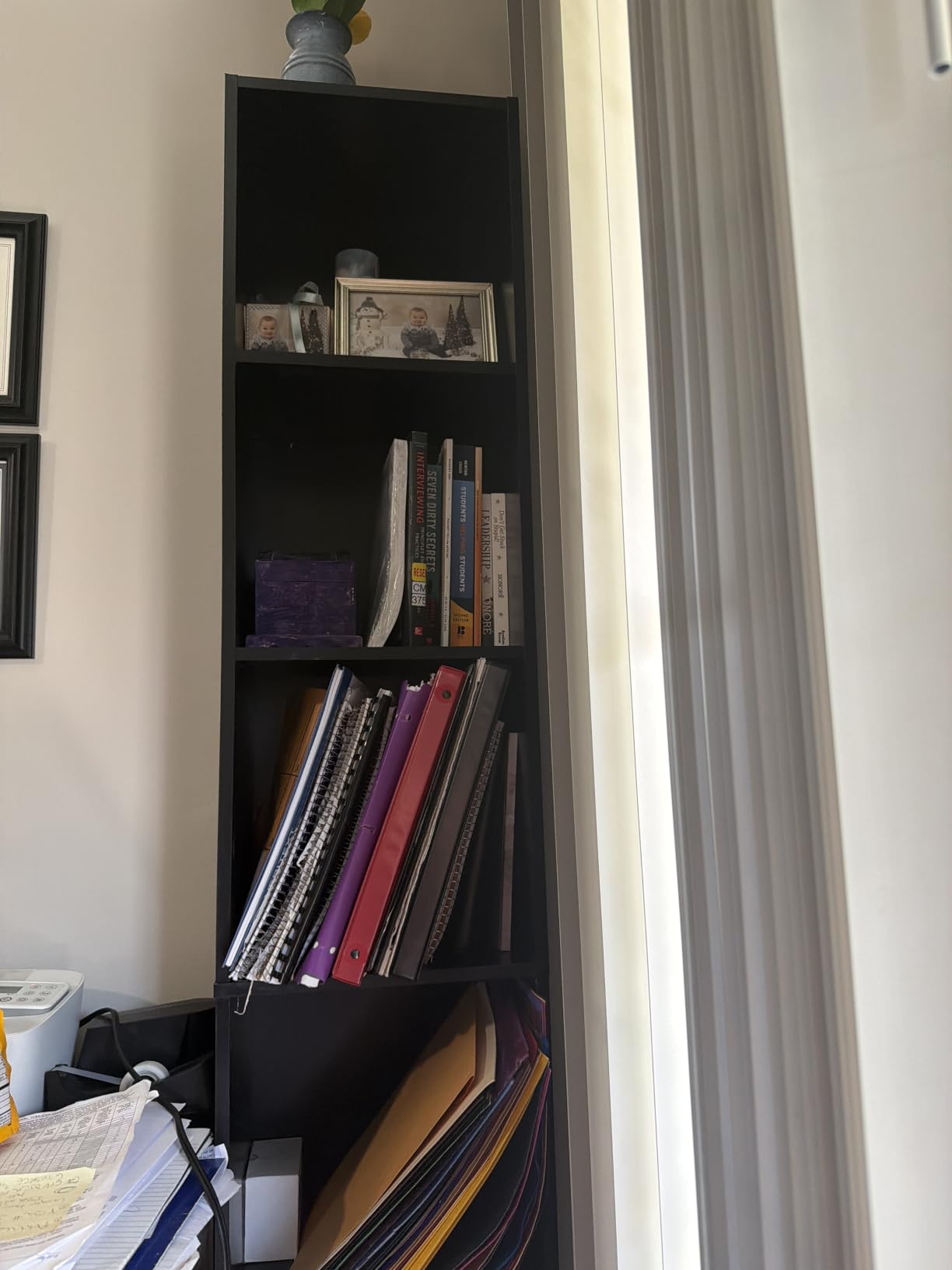 Furinno Fulda Book Shelf, 3-Tier Narrow Bookshelf, Bookcase with 8-in Width Storage Shelf, 9.3 x 7.9 x 31.5, for Living Room, Bedroom, Home Office, Blackwood customer photo 1