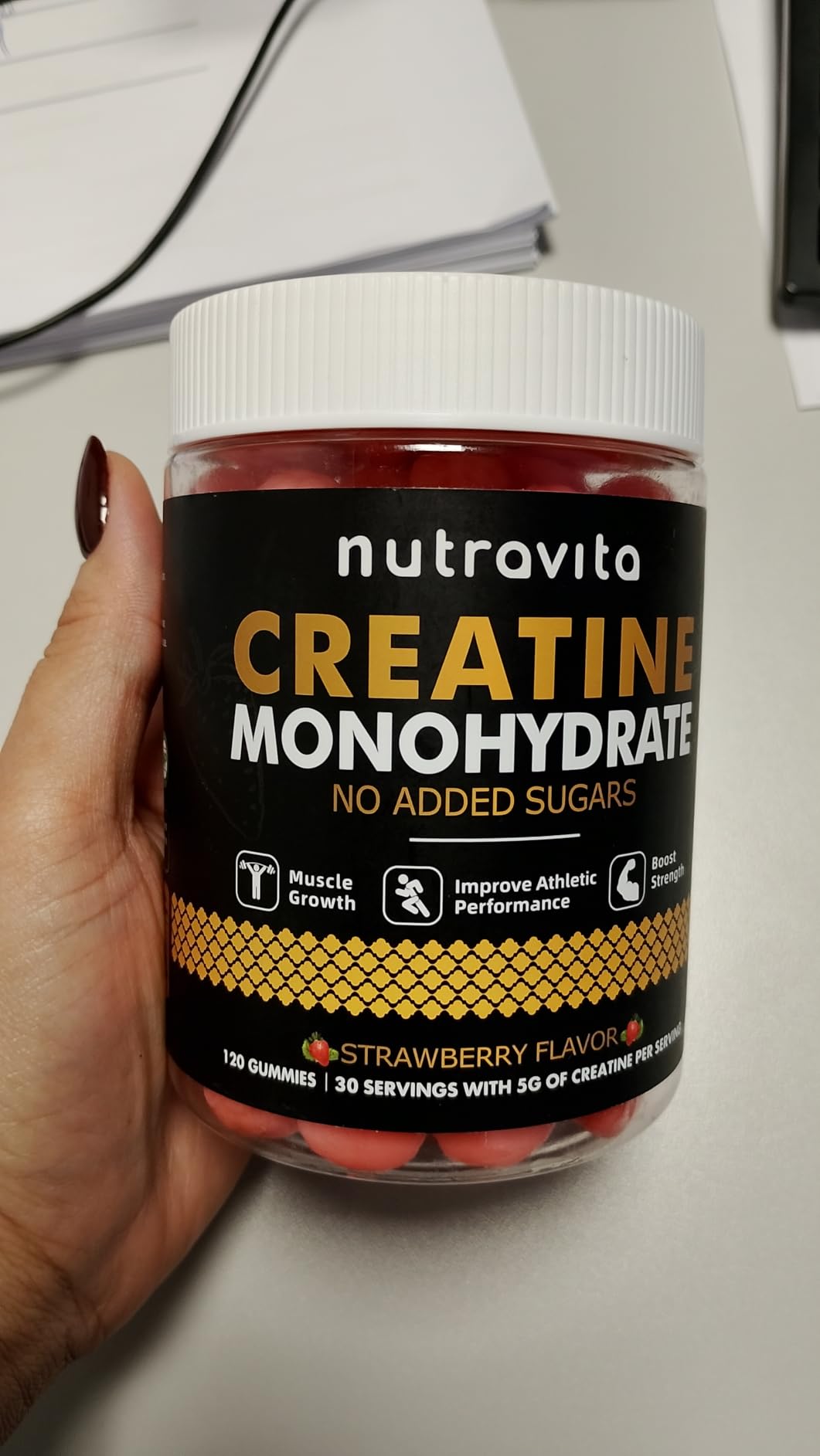 Nutravita NSF Certified Creatine Gummy - Creatine Monohydrate Gummies for Men & Women-5g of Creatine Monohydrate per Serving - Sugar Free,Vegan, Strawberry Flavor, 120 Count customer photo 2