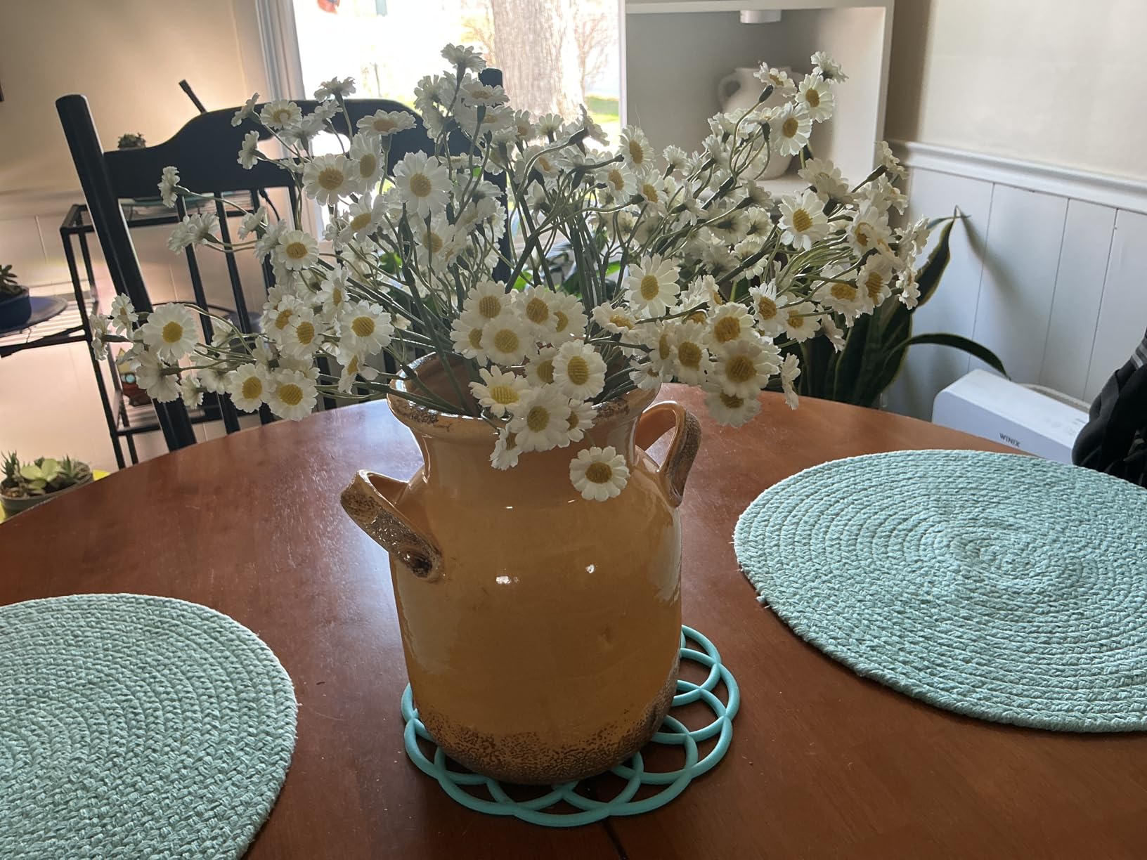 Quoowiit Ceramic Rustic Farmhouse Vase, Distressed Decorative Flower Vases for Home Decor, Ideal Shelf Decor, Green Boho Vase for Living Room Bedroom Kitchen Office Centerpiece Table Decorations customer photo 1