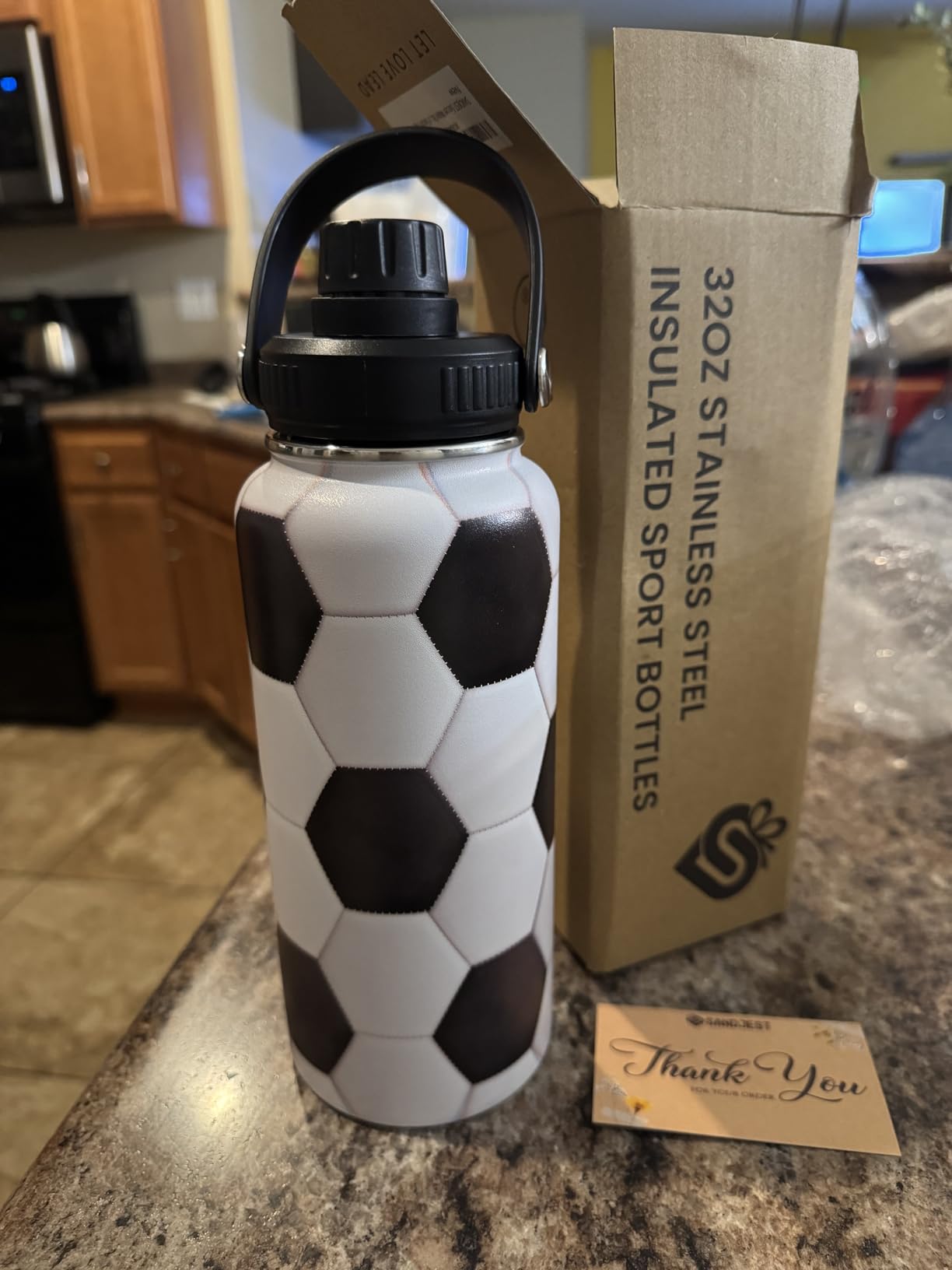SANDJEST Soccer Water Bottle with Lid - 32oz Insulated Stainless Steel Sport Bottles - Men Soccer Player Fan Coach customer photo 2