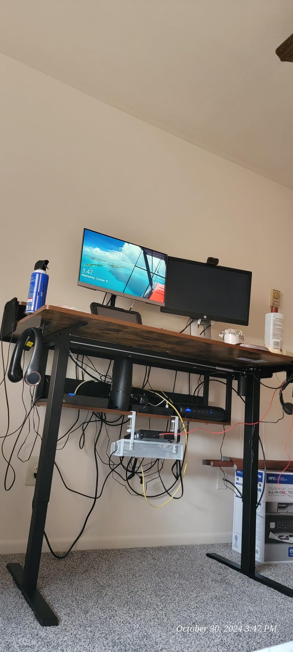 ErGear Electric Standing Desk, 55x28 Inch Adjustable Sit Stand Desk with Bookshelf & Monitor Stand, Standing Gaming Desk with LED Light Strip, Stand Up Desk for Home Office, Vintage Brown customer photo 2