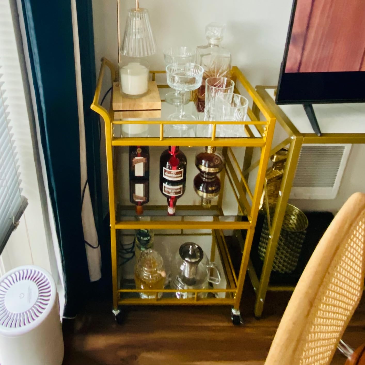 TUTOTAK Gold Bar Cart with 3 Mirrored Shelves, Wine Rack & Glass Holder customer photo 1