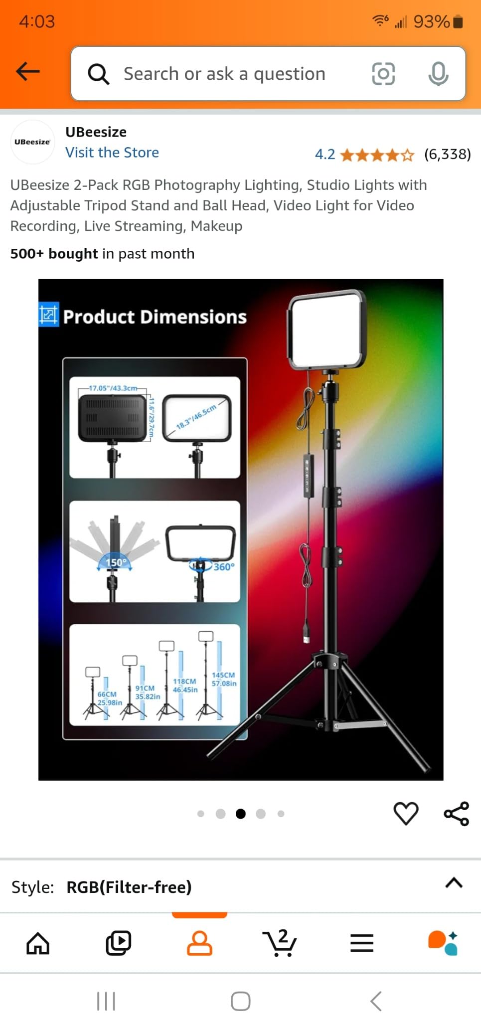 UBeesize 2-Pack RGB Photography Lighting, Studio Lights with Adjustable Tripod Stand and Ball Head, Video Light for Video Recording, Live Streaming, Makeup customer photo 1