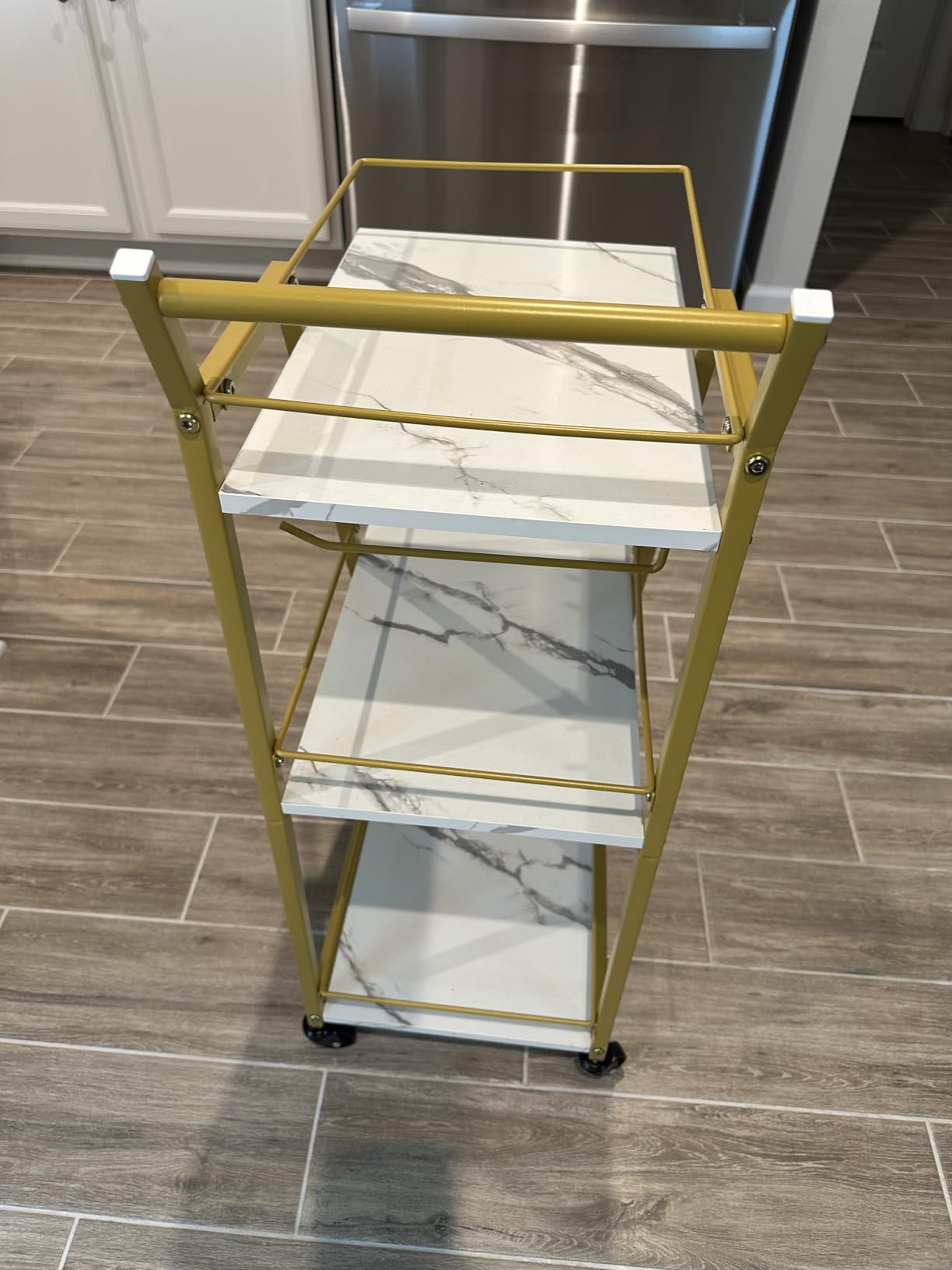 YATINEY Bar Cart, 3-Tier Home Bar Serving Cart with Wheels, Drink Cart with Glass Holder, Beverage Cart, Rolling Kitchen Cart, for Home, Living Room, Rustic Brown and Black BC03BR customer photo 1