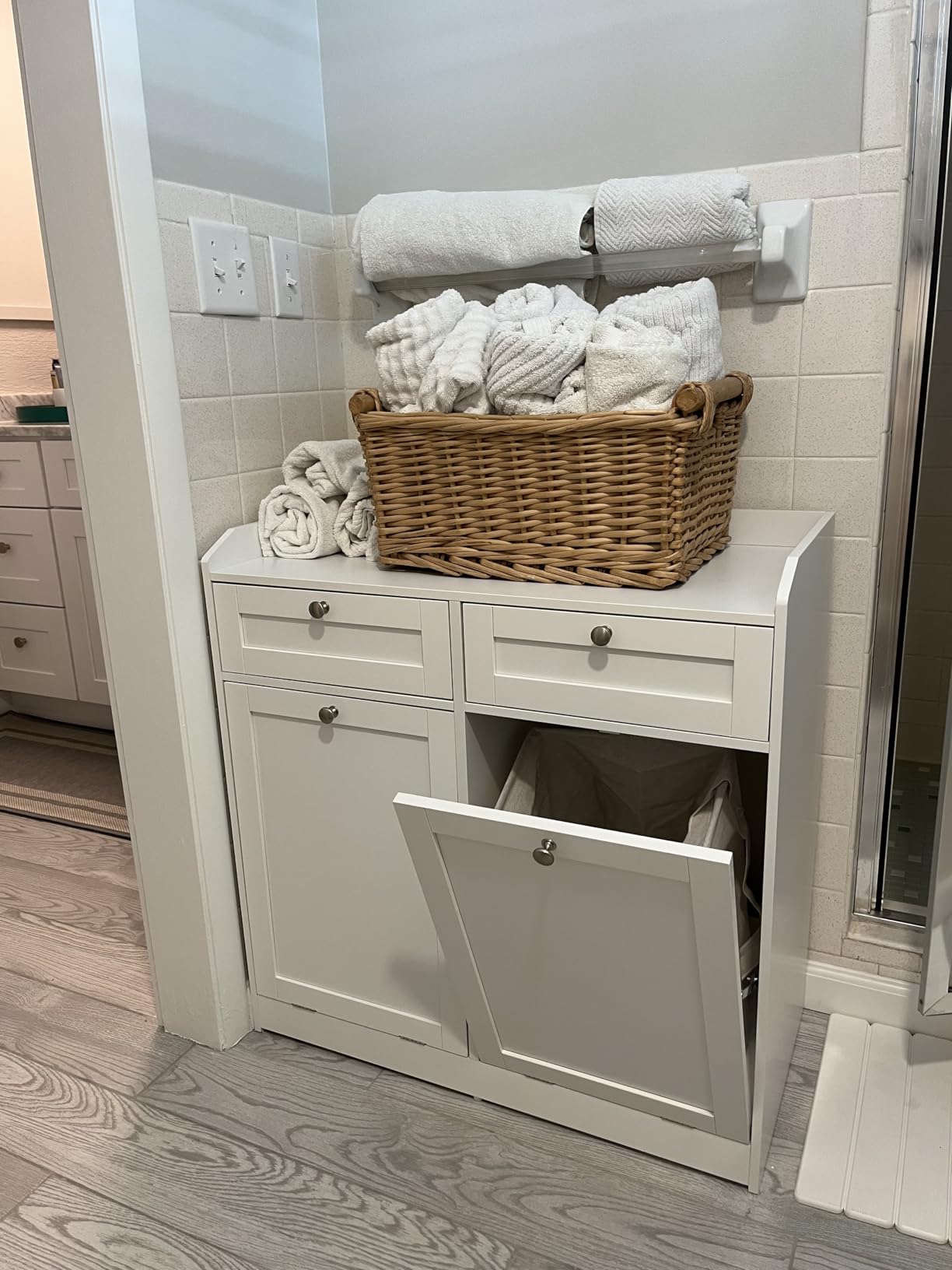 VASAGLE Laundry Cabinet with Tilt-Out Basket, 2 Drawers, 2 Baskets, customer photo 1