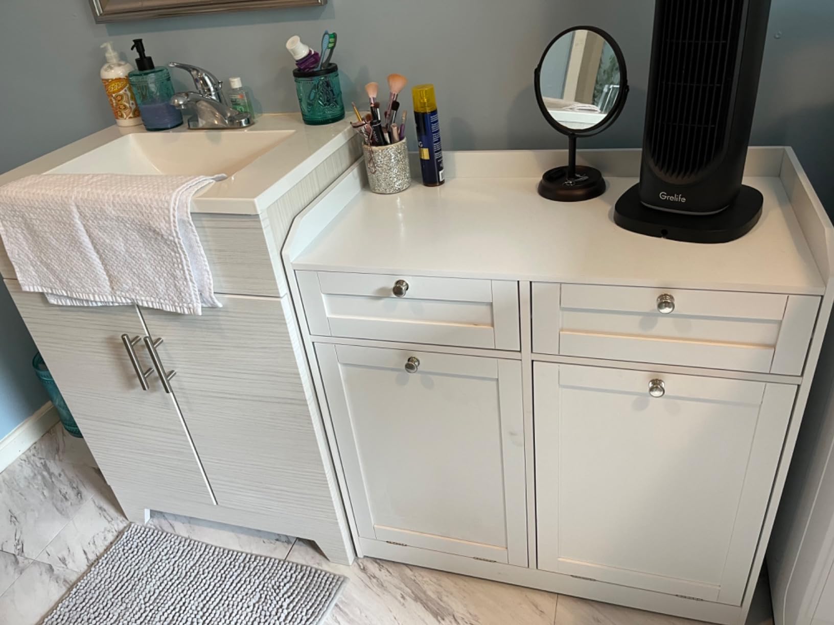 VASAGLE Laundry Cabinet with Tilt-Out Basket, 2 Drawers, 2 Baskets, customer photo 2