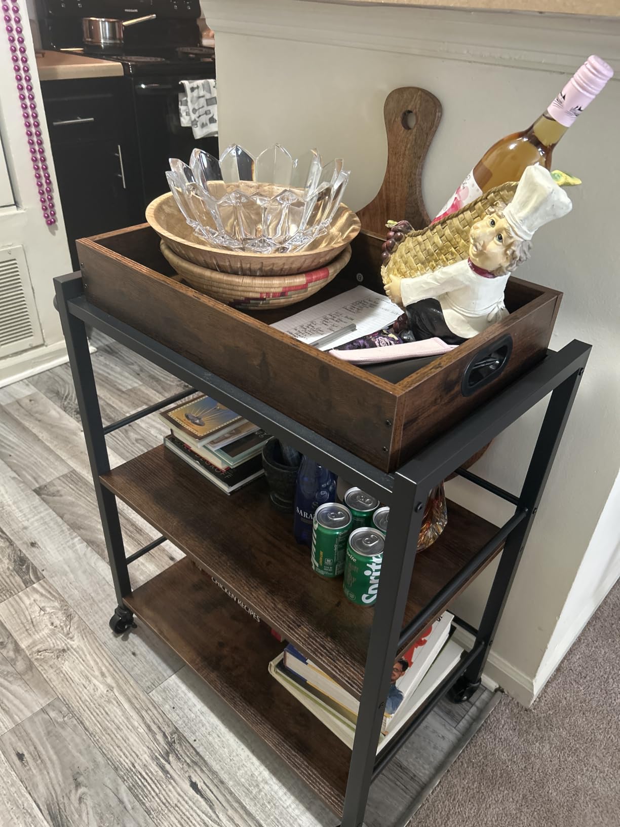 VASAGLE Bar Cart with Wheels, Drink Cart with Serving Cart customer photo 1